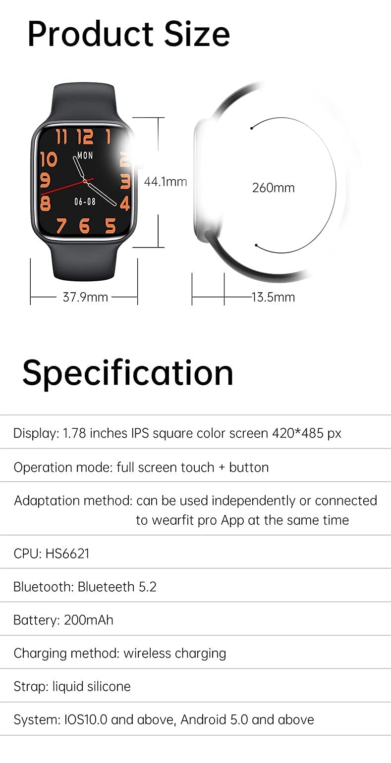 Smart watch 1.78 Inch IPS Color Screen Wireless charging 44.1MM - BLACK