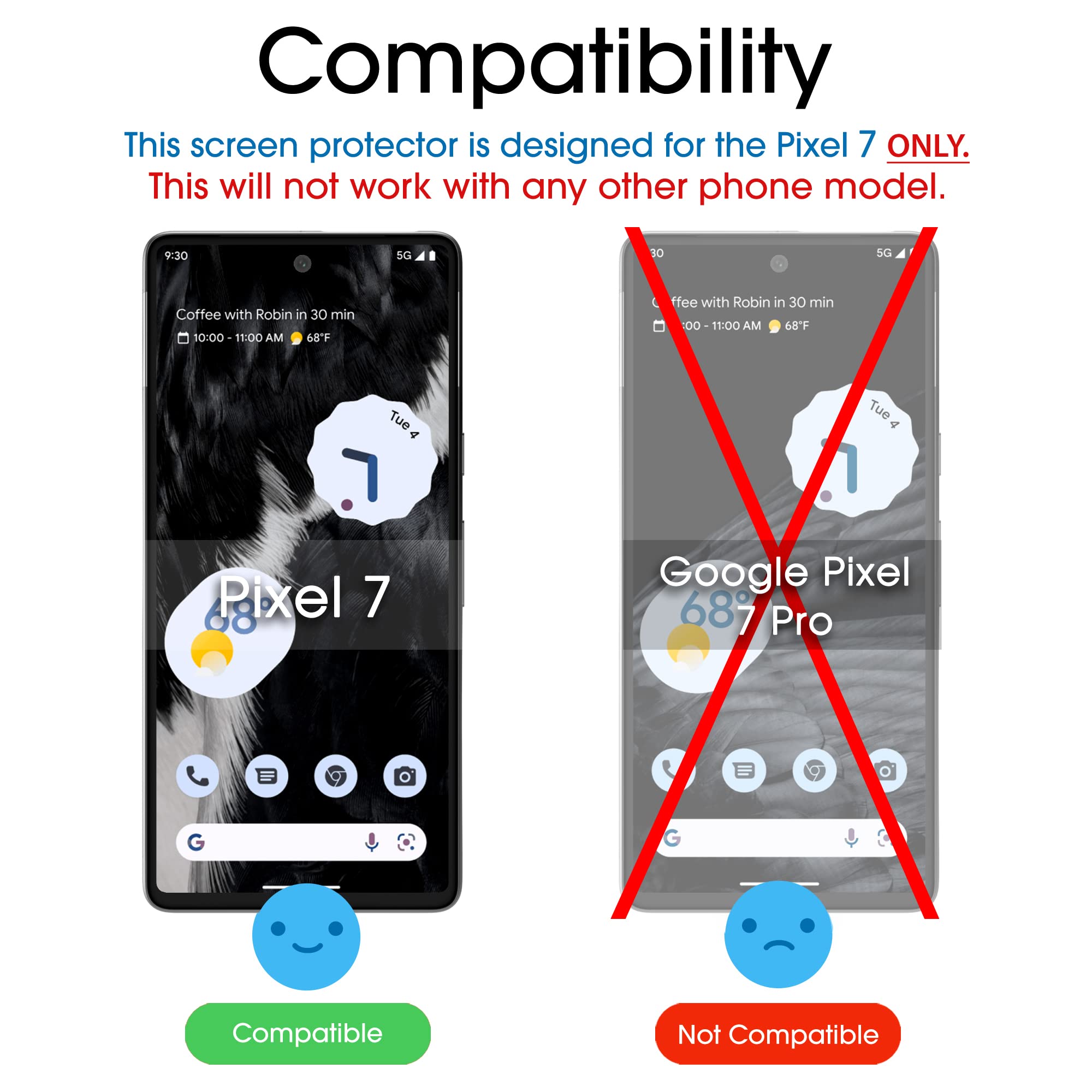 (3 Pack) amFilm Compatible with Google Pixel 7 Tempered Glass Screen Protector, 0.26mm Thickness HD Clear, Anti-Scratch Bubbles-Free