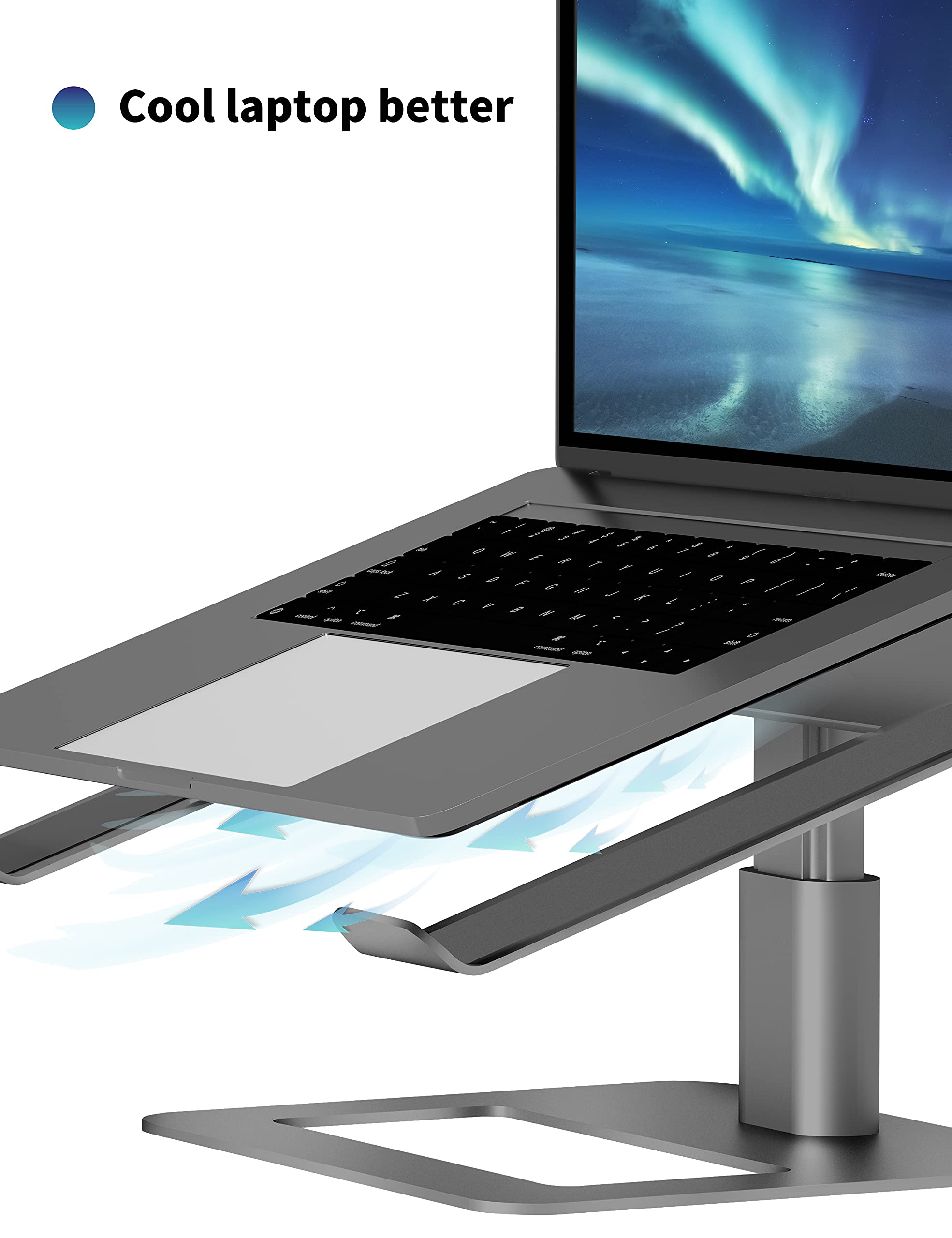 SOUNDANCE Adjustable Laptop Stand for Desk, Computer Stand, Ergonomic Laptop Riser Holder Compatible with 10 to 17.3 Inches Notebook PC Computer, Aluminum Grey