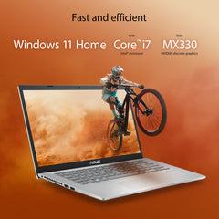 ASUS Laptop X415EP-FP007W Transparent Silver, Slim Laptop, i7-1165G7, 8GB RAM, 512GB SSD, NV MX330, WIN11 HOME,14-inches (1920 x 1080)16:9, Finger Print, Backlit-Eng-Arb-KB, 2 pin Adapter.