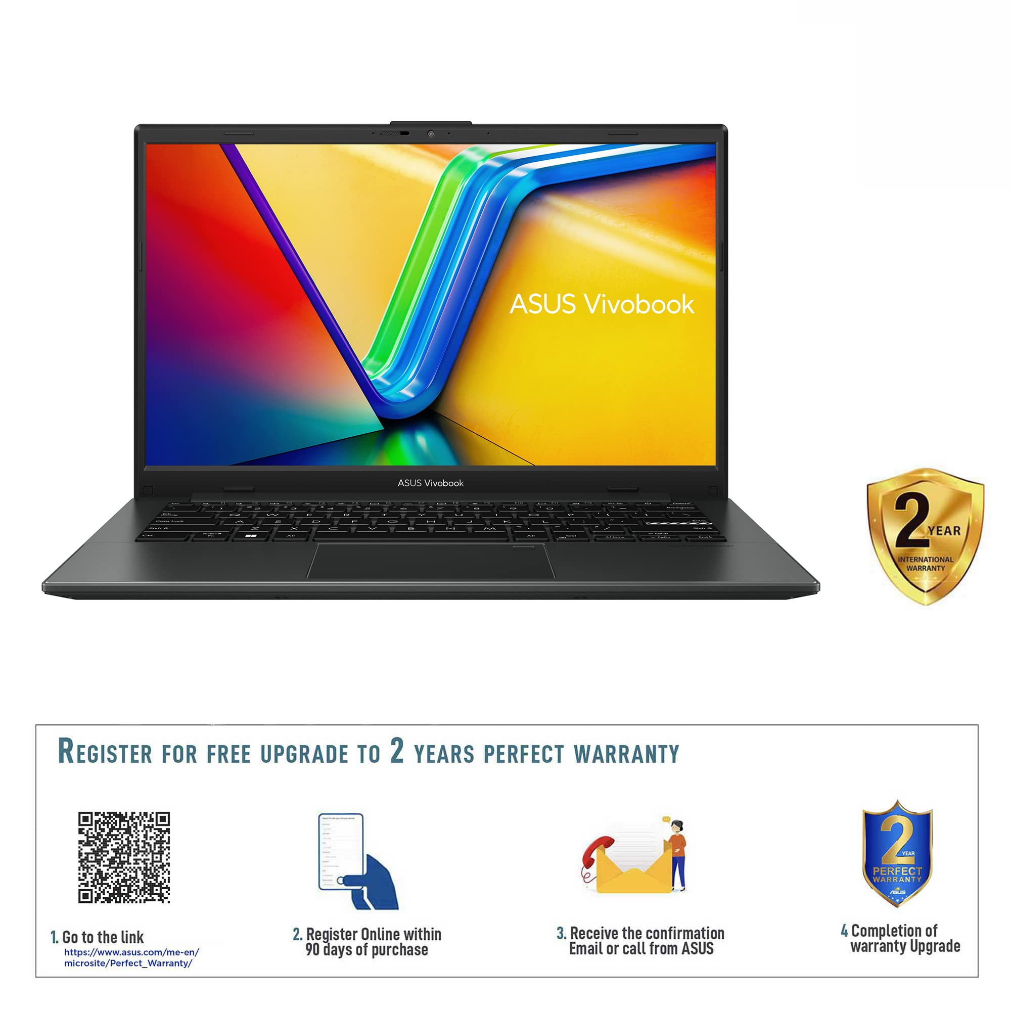 - ASUS Vivobook GO 14 E140FA-NK185W (Mixed Black) Slim Laptop, R5 7520U 8GB 512GB PCIE G3 SSD, AMD Radeon, WIN11 HOME, 14-inch, HD Webcam, Fingerprint, Backlit-Eng-Arb-KB.