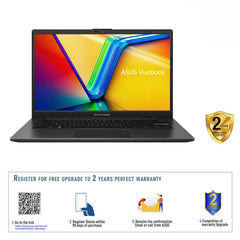 - ASUS Vivobook GO 14 E140FA-NK185W (Mixed Black) Slim Laptop, R5 7520U 8GB 512GB PCIE G3 SSD, AMD Radeon, WIN11 HOME, 14-inch, HD Webcam, Fingerprint, Backlit-Eng-Arb-KB.