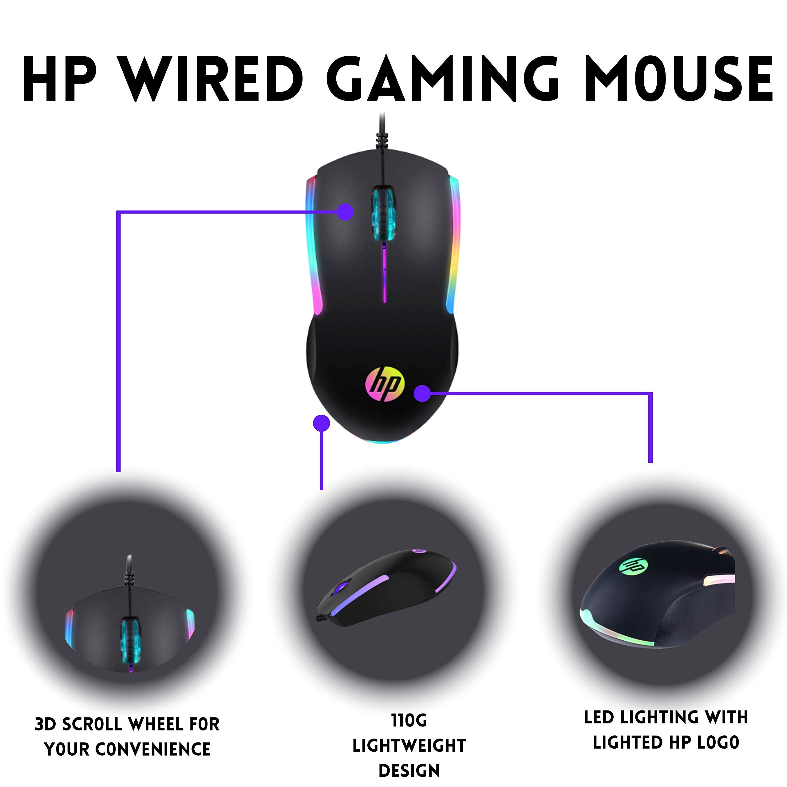 HP Wired RGB Gaming Mouse High Performance Mouse with Optical Sensor, 3 Buttons, 7 Color LED for Computer Notebook Laptop Office PC Home