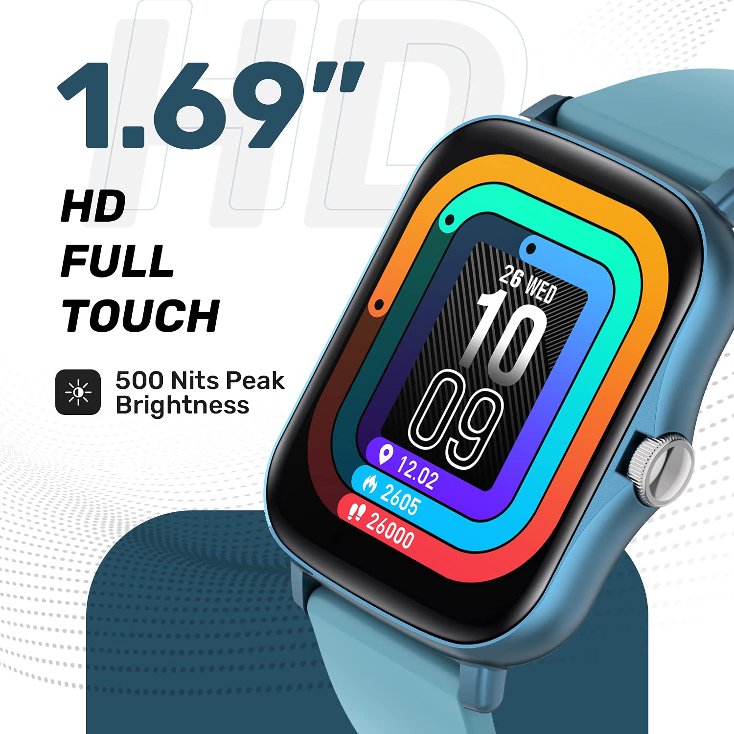 Fire-Boltt Beast Spo2 1.69” Industry’S Largest Display Size Full Touch Smart Watch With Blood Oxygen Monitoring, Heart Rate Monitor, Multiple Watch Faces & Long Battery Life (Blue), Bsw002