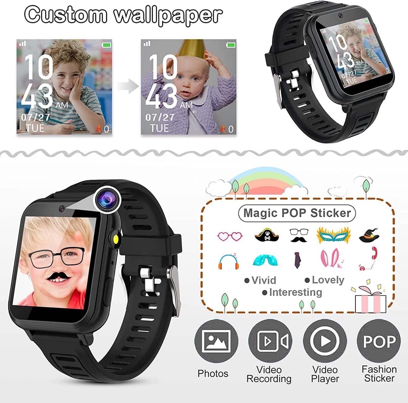 Kids Smart Watch, Toddler Watch Toys for 3-12 Ages Year Old, Smartwatches with 24 Learning Games Video Camera Pedometer Music Alarm Flashlight, Birthday Gift Boys Girls Kids, Educational