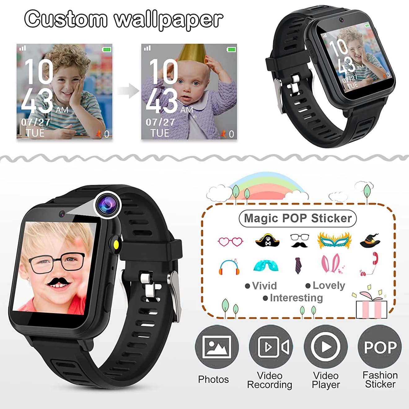 Kids Smart Watch, Toddler Watch Toys for 3-12 Ages Year Old, Smartwatches with 24 Learning Games Video Camera Pedometer Music Alarm Flashlight, Birthday Gift Boys Girls Kids, Educational