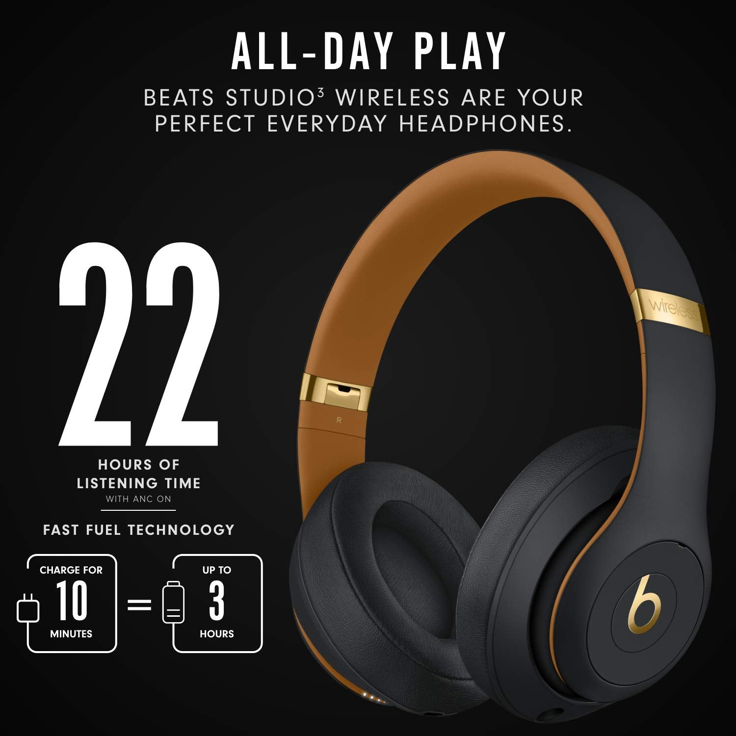 beats Studio3 Wireless Over Ear Headphones The beats Skyline Collection Midnight Black