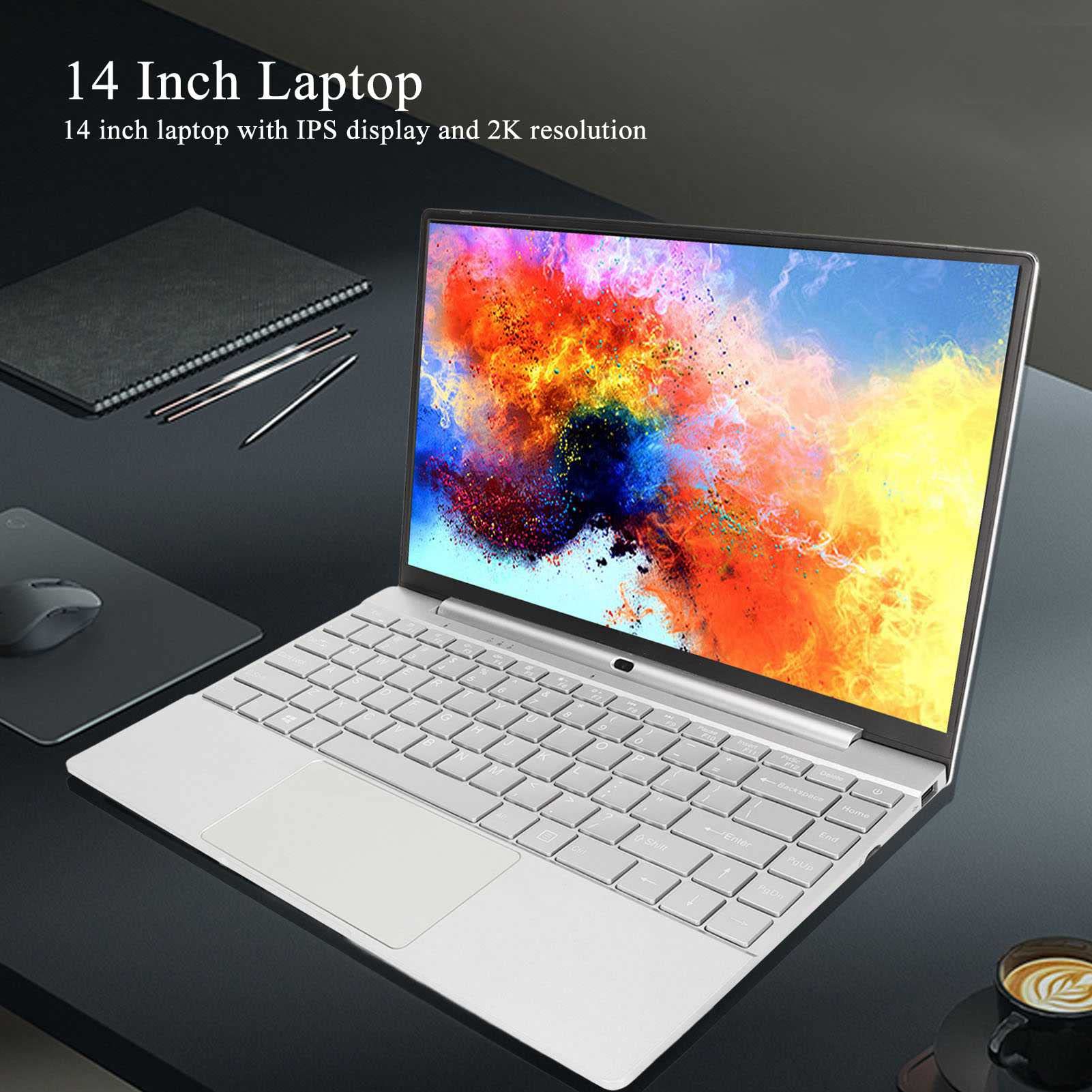 14 inch Laptop, Ultra Slim Portable Laptop with 1080P IPS HD Screen, For N5095 Quad Core Processor, 6GB RAM, WiFi Backlit Keyboard, Gaming Laptop for Windows11, Silver(6G 512G)