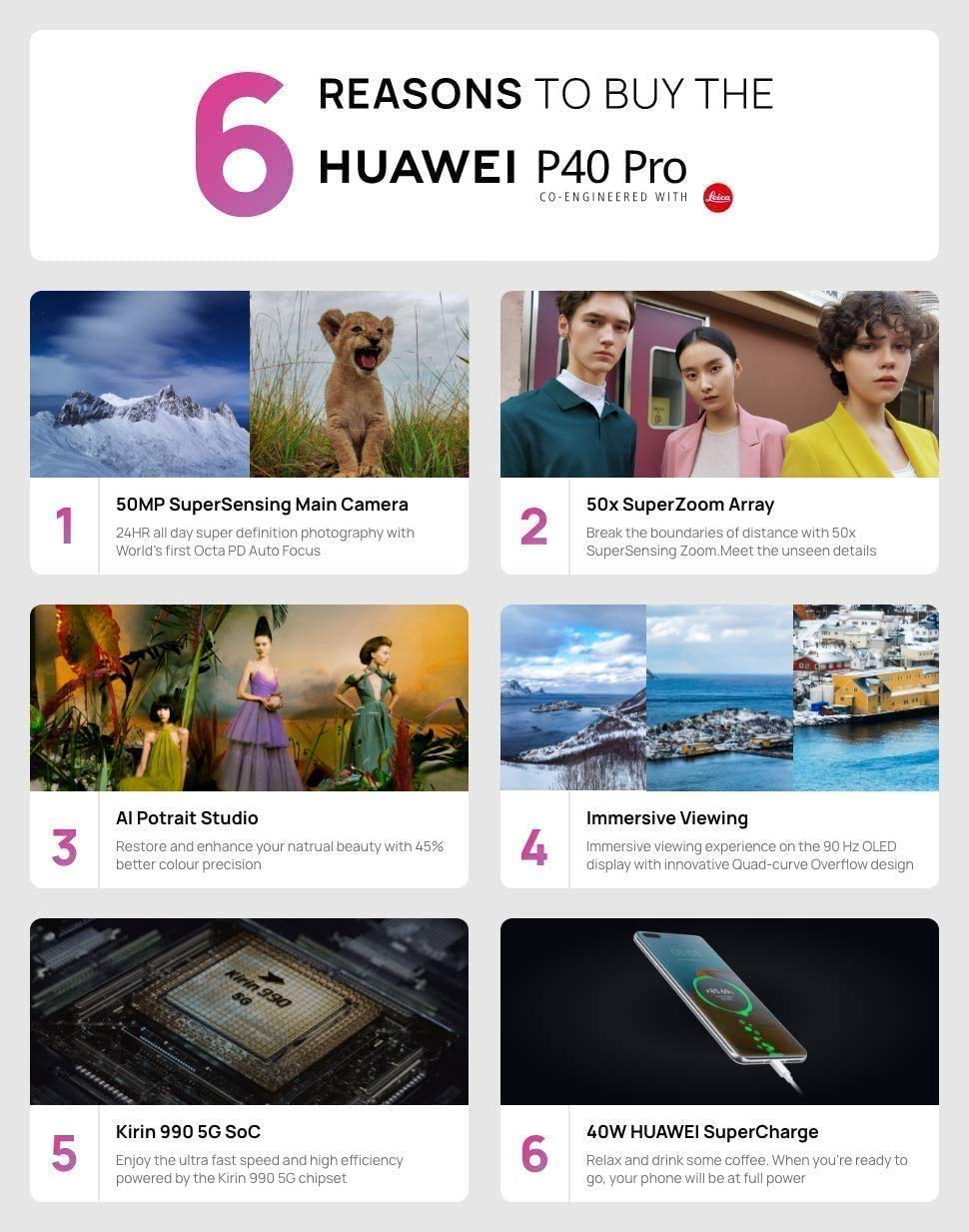 Huawei P40 Pro Smartphone 5G,Dual SIM,256 GB ROM,8GB RAM,50MP,4200 mAh,6.58" Display -Silver Frost