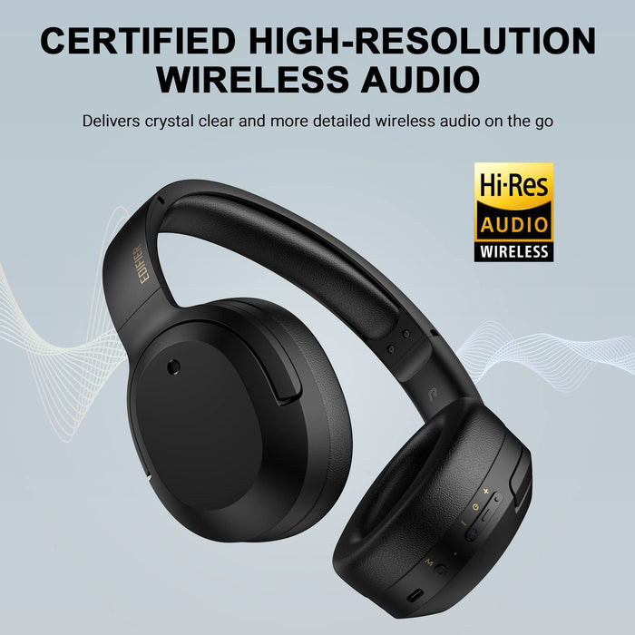 Edifier W820NB Hybrid Active Noise Cancelling Headphones - Hi-Res Audio -  49H Playtime - Wireless Over Ear Bluetooth Headphones for Phone-Call - White
