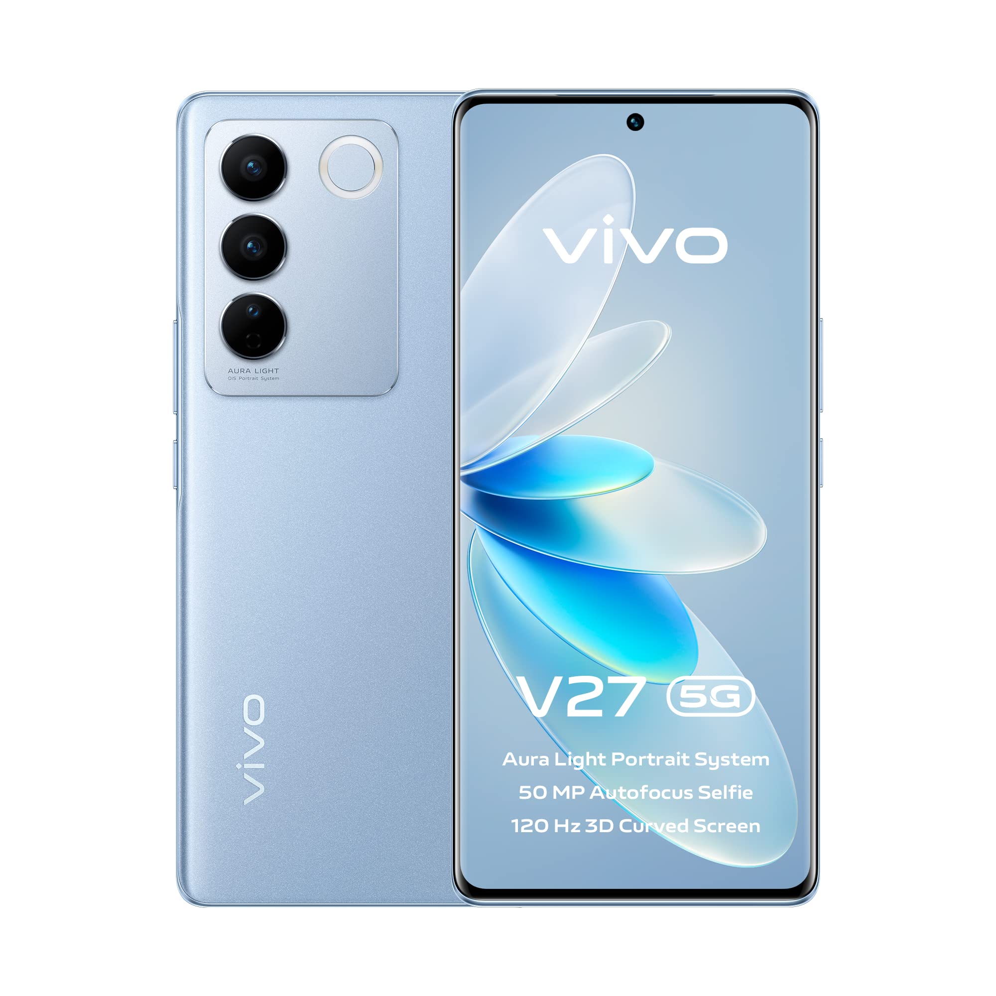 vivo V27 5G (Magic Blue, 12GB RAM, 256GB) | 50MP AF Selfie Camera | Aura Light | 66W Display | 120Hz 3D Curved Display | Color Changing Design | 18 Months Warranty+Screen Protection+Earbuds+BackPack