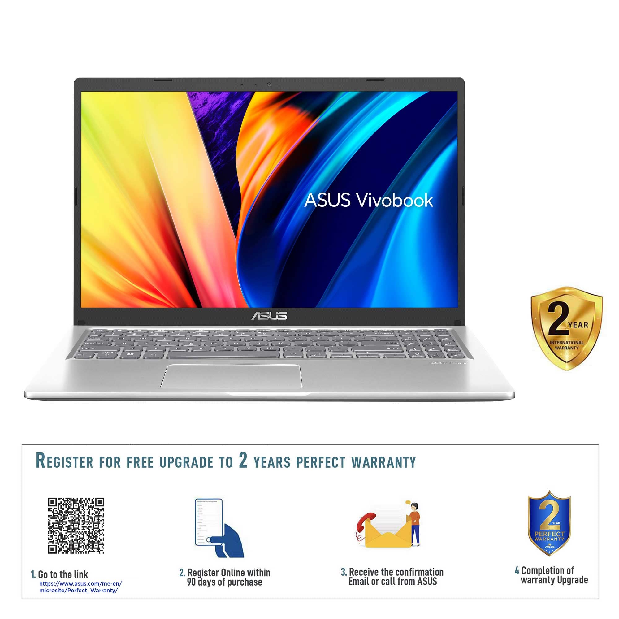 ASUS Vivobook 15 X1500EP-EJ704W (Transparent Silver) Slim Laptop, i5-1135G7 8GB 512GB PCIE G3 SSD, NV MX330, 2GB VRAM, WIN11 HOME, 15.6-inch, Backlit-Eng-Arb-KB