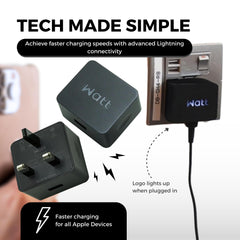 12W Charger with 1m Cable Black- Fast & Efficient Charging Compatible for Apple Devices- Portable and Stylish Design for On-the-Go Charging