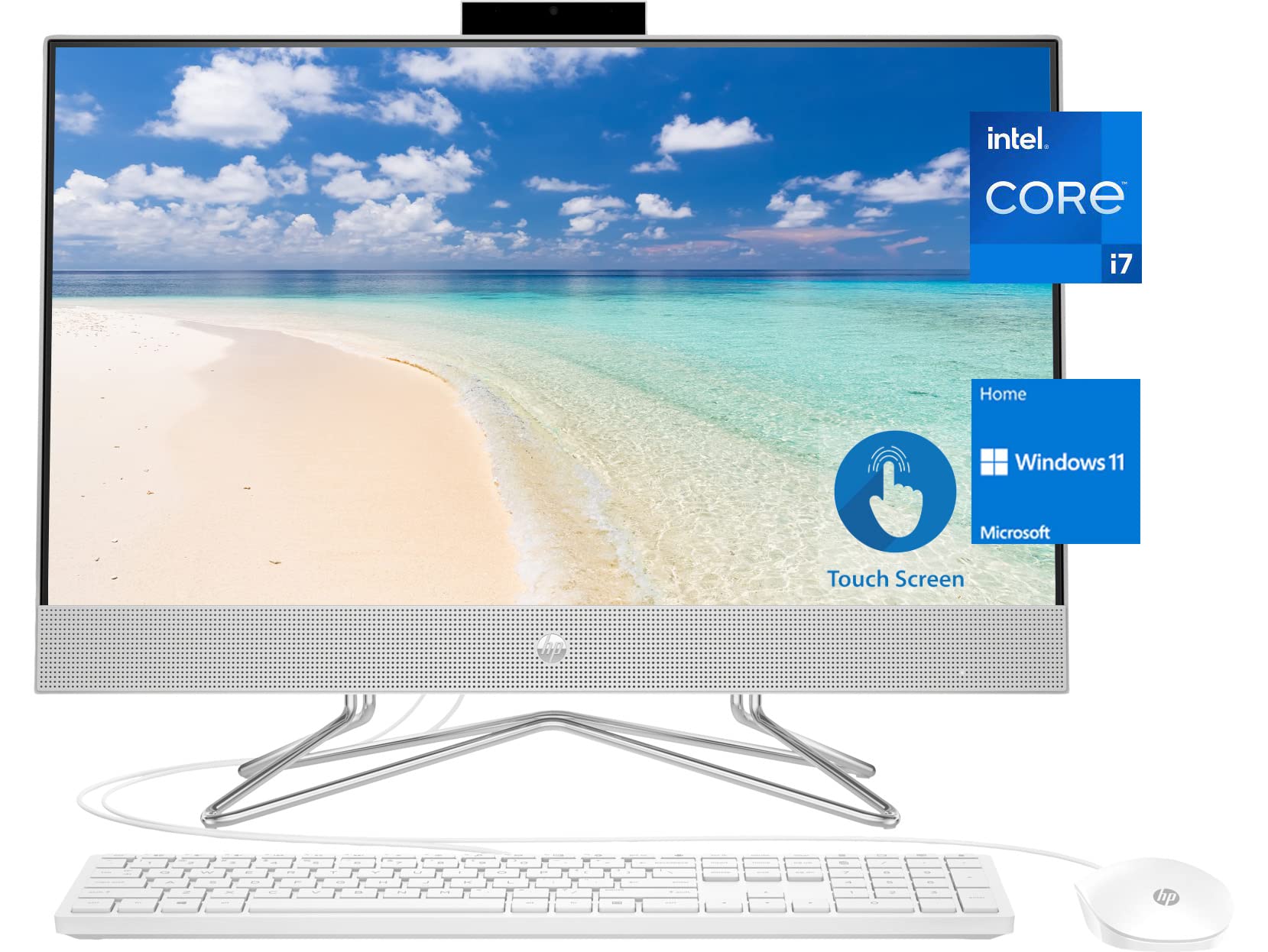 HP Newest All-in-One Desktop Computer, 23.8" Full HD Touchscreen, 11th Generation Intel Core i7-1165G7 Processor, Intel Iris Xe Graphics, 16GB RAM, 256GB SSD + 1TB HDD, Webcam, Windows 11 Home