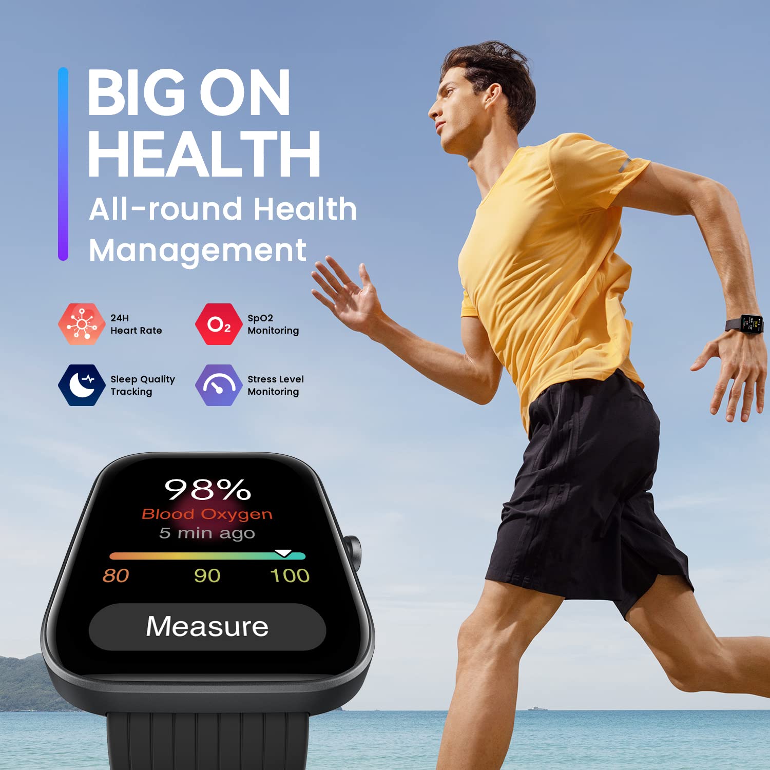 Amazfit Bip 3 Smart Watch for Android iPhone, Health Fitness Tracker with 1.69" Large Display,14-Day Battery Life, 60+ Sports Modes, Blood Oxygen Heart Rate Monitor, 5 ATM Water-Resistant (Black)