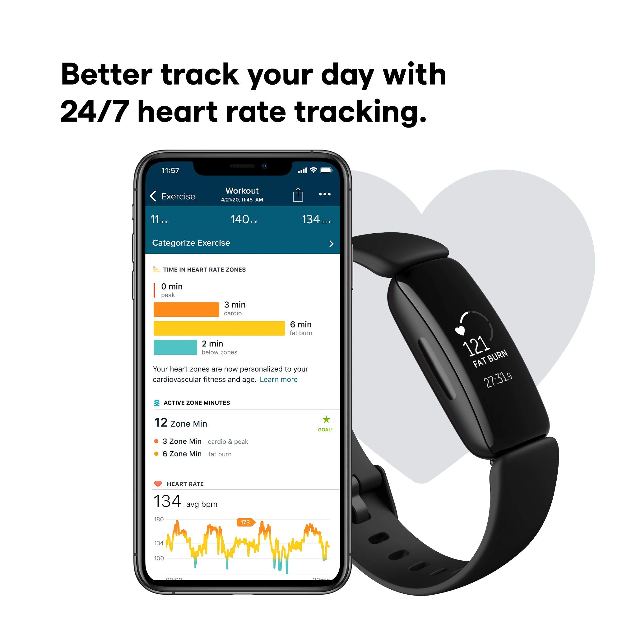 Fitbit Inspire 2, Health & Fitness Tracker With A Free 1-Year Fitbit Premium Trial, 24/7 Heart Rate & Up To 10 Days Battery, Black