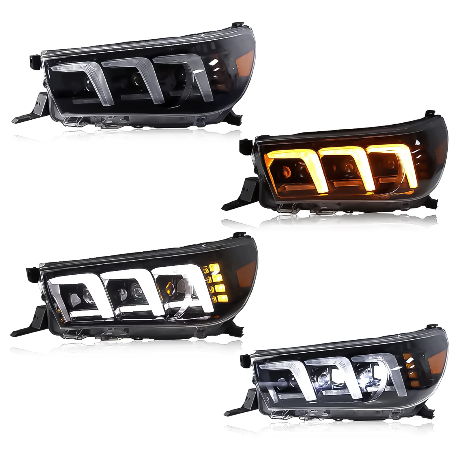 Car Accessories, Car Headlight Assembly Head Lamp LED DRL Dynamic Turn Signal Headlight, Compatible with Toyota Hilux 2015-2020()