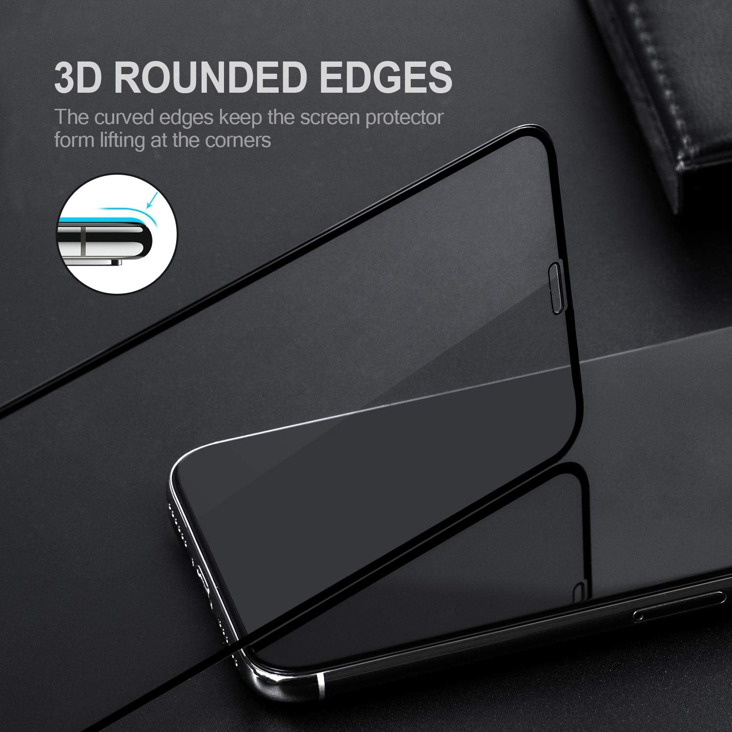 iPhone X Screen Protector, [Easy Install] 3D Curved Anti-Bubble Ultra HD Tempered Glass Case Friendly Protector for Apple X/XS (5.8") Black