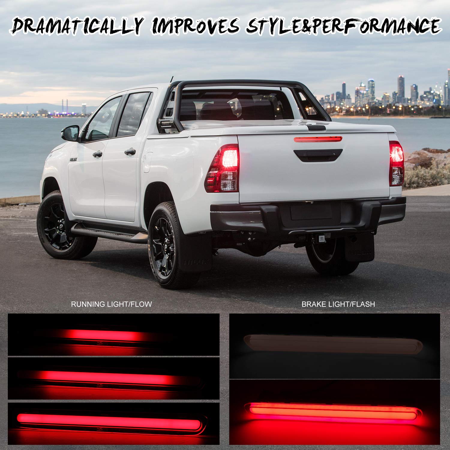 LED 3rd Lamp Assy Center Stop Genuine Rear Tailgate High Mounted Brake Light Transparency Running Water Design Gradual Change and Flash Fits TOYOTA HILUX REVO 2015-2020 Series 81570 OEM Replacement