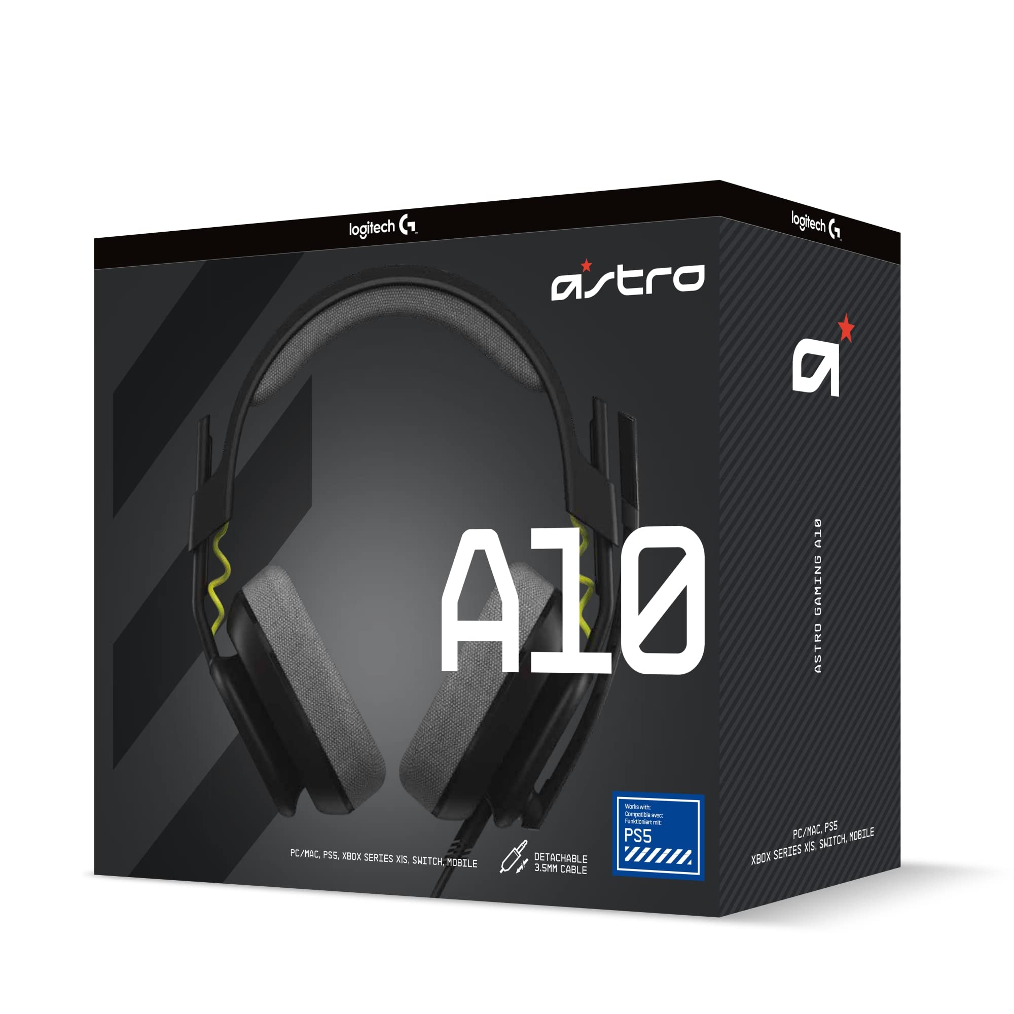 ASTRO A10 Gaming Headset Gen 2 Wired Headset - Over-ear gaming headphones with flip-to-mute microphone, 32 mm drivers, compatible with PlayStation, PC - Black