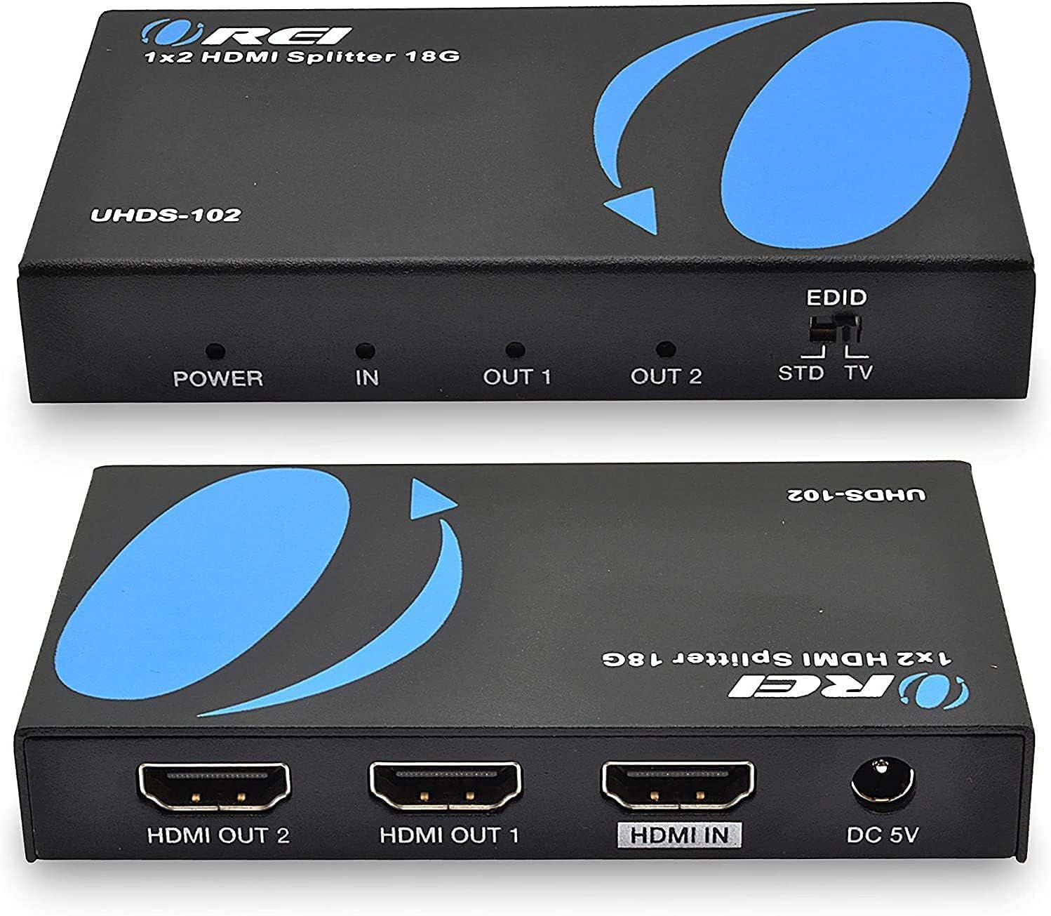 OREI 1x2 2.0 HDMI Splitter with Scaler Audio Extractor 2 Ports with Full Ultra HDCP 2.4K at 60Hz & 3D Supports EDID Control - UHDS-102A