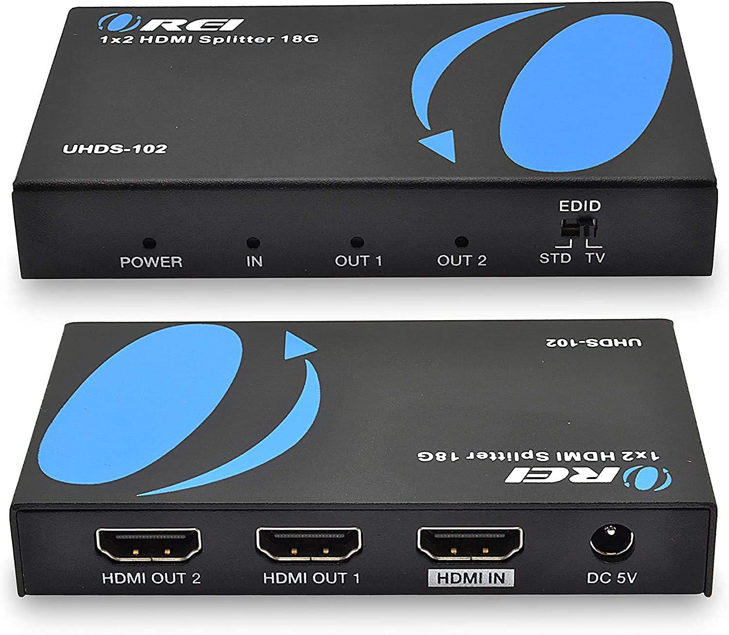 OREI 1x2 2.0 HDMI Splitter with Scaler Audio Extractor 2 Ports with Full Ultra HDCP 2.4K at 60Hz & 3D Supports EDID Control - UHDS-102A