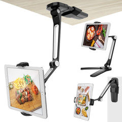 AboveTEK Kitchen Tablet Stand – HIGHFlex 360 Superior Strength Portable 4.7 to 13.5 Inch Universal Tablet Stand & Phone Holder for Kitchen, Counter & Wall – 4 PT Wobble Free Mount (Black)