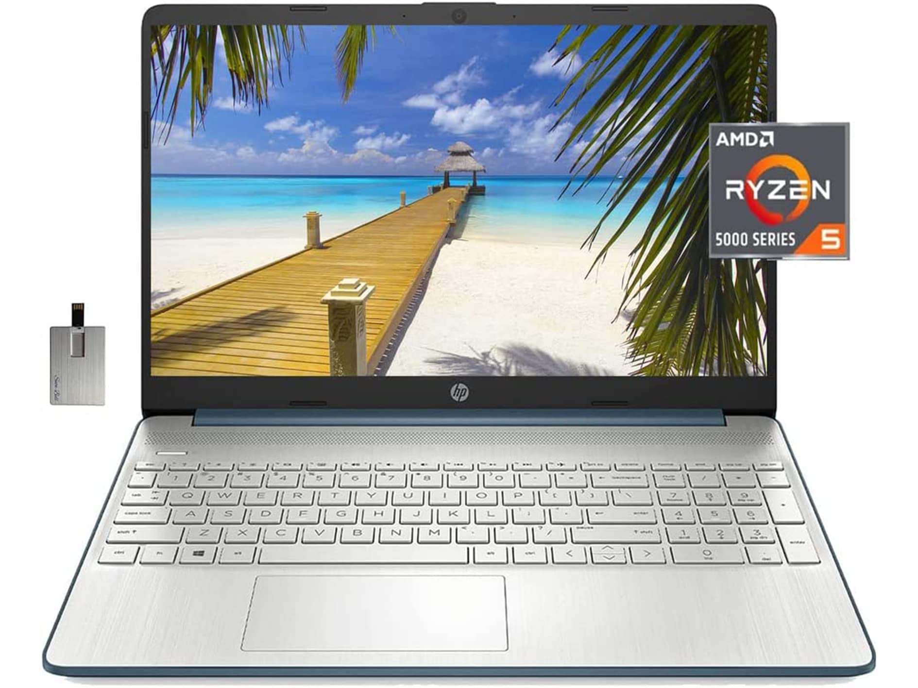 2022 HP 15.6" FHD Laptop Computer, AMD Ryzen 5-5500U Processor(Beats Intel i7-1065G7), 32GB RAM, 1TB PCIe SSD, AMD Radeon Graphics, HD Webcam, Bluetooth, Wi-fi, Win 11, Blue, 32GB USB Card