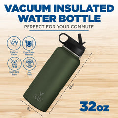 SAIY 32 oz Insulated Stainless Steel Water Bottle | 24H Cold, 12H Hot | Leakproof, Eco-Friendly | Perfect for Fitness, Outdoor Activities | BPA-Free Vacuum Water Bottle For Hot & Cold Drinks (Green)