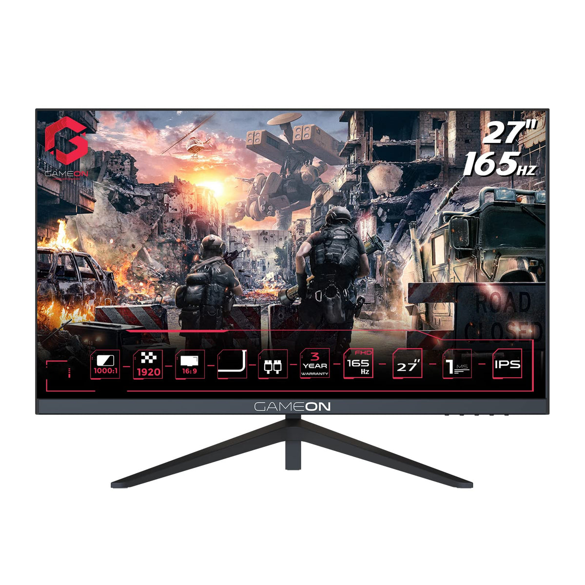 GAMEON Gaming 27" 1920 x 1080P Flat Monitor (GOV127FHD165IPS), IPS Full HD, 165 Hz, 1ms, Gsync & Free Sync, Display Port, DC, HDMI