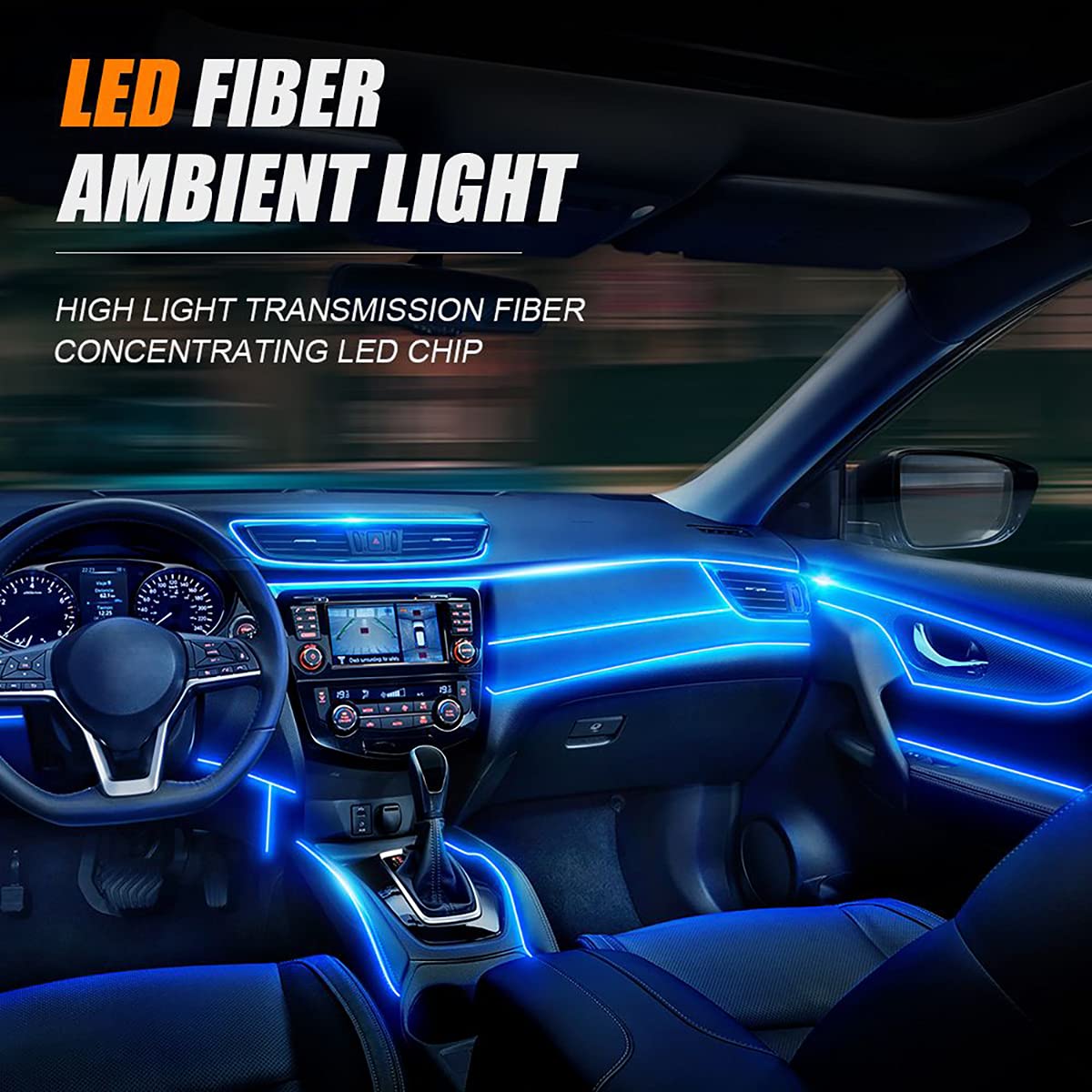 Car LED Strip Light, RGB Interior Car Lights, 5 in 1 with 236.22 inches Fiber Optic, Multicolor Dash Ambient Interior Lighting Kits, DIY Mode and Music Mode,Sound Active Function