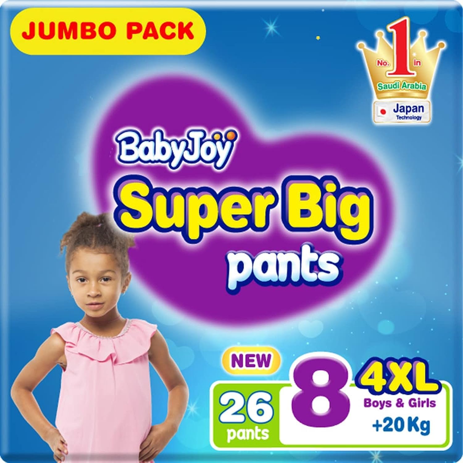 BabyJoy Super Big Pant Style Diapers, Size 8/4XL/+20kg, 26 Count