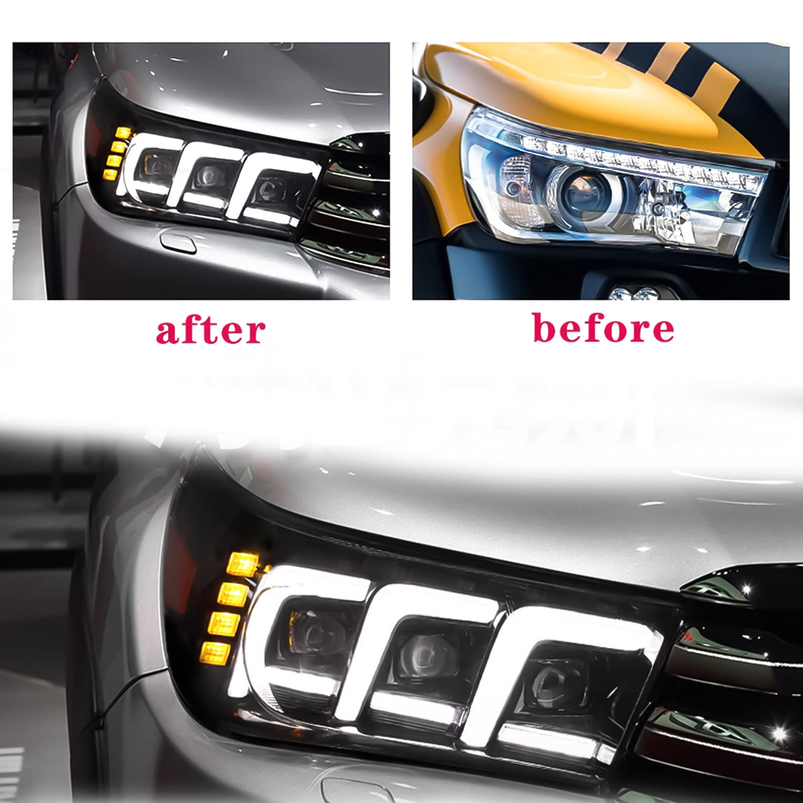 Car Accessories, Car Headlight Assembly Head Lamp LED DRL Dynamic Turn Signal Headlight, Compatible with Toyota Hilux 2015-2020()