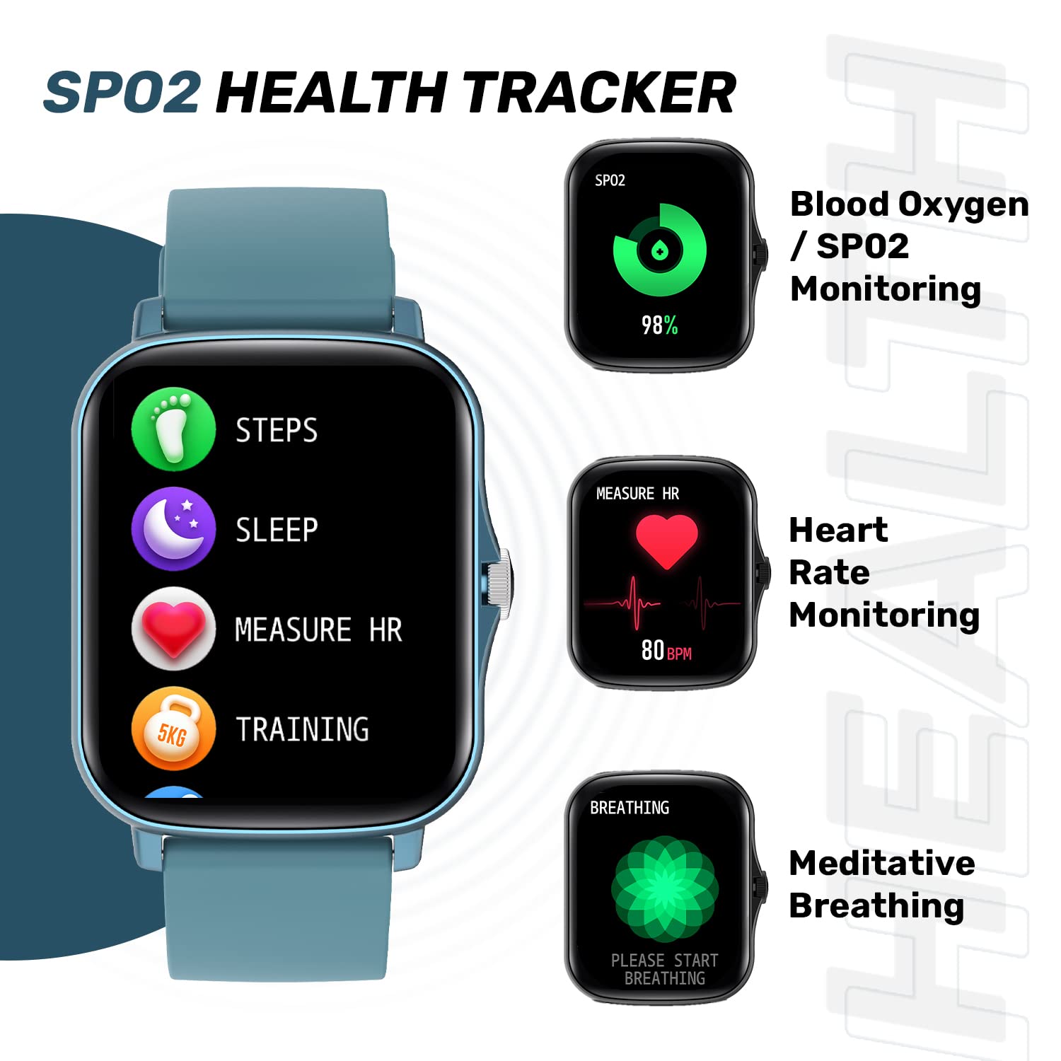 Fire-Boltt Beast Spo2 1.69” Industry’S Largest Display Size Full Touch Smart Watch With Blood Oxygen Monitoring, Heart Rate Monitor, Multiple Watch Faces & Long Battery Life (Blue), Bsw002