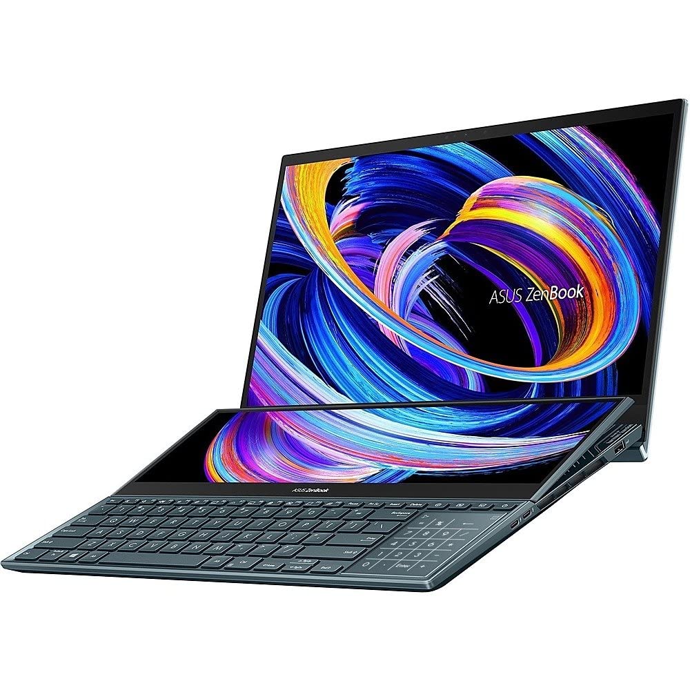 2023 Latest Asus Zenbook Pro Duo 15 15.6” FHD OLED Touch Display +14” Screenpad Plus Core i9-12900H Upto 5.0GHz 32GB 1TB SSD NVIDIA RTX 3060 6GB Graphics Backlit Eng Key WIN11 PRO Celestial Blue