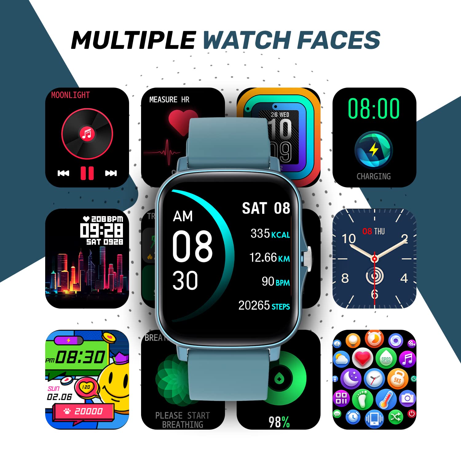 Fire-Boltt Beast Spo2 1.69” Industry’S Largest Display Size Full Touch Smart Watch With Blood Oxygen Monitoring, Heart Rate Monitor, Multiple Watch Faces & Long Battery Life (Blue), Bsw002