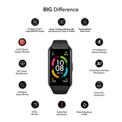 Honor Band 6 Smartwatch with AMOLED 1.47'' Display,14 Days Battery, SpO2, 24/7 Heart Rate, Stress & Sleep Monitor, Personalized Watch Faces, Workout Auto-Detection, 5ATM Waterproof, Meteorite Black