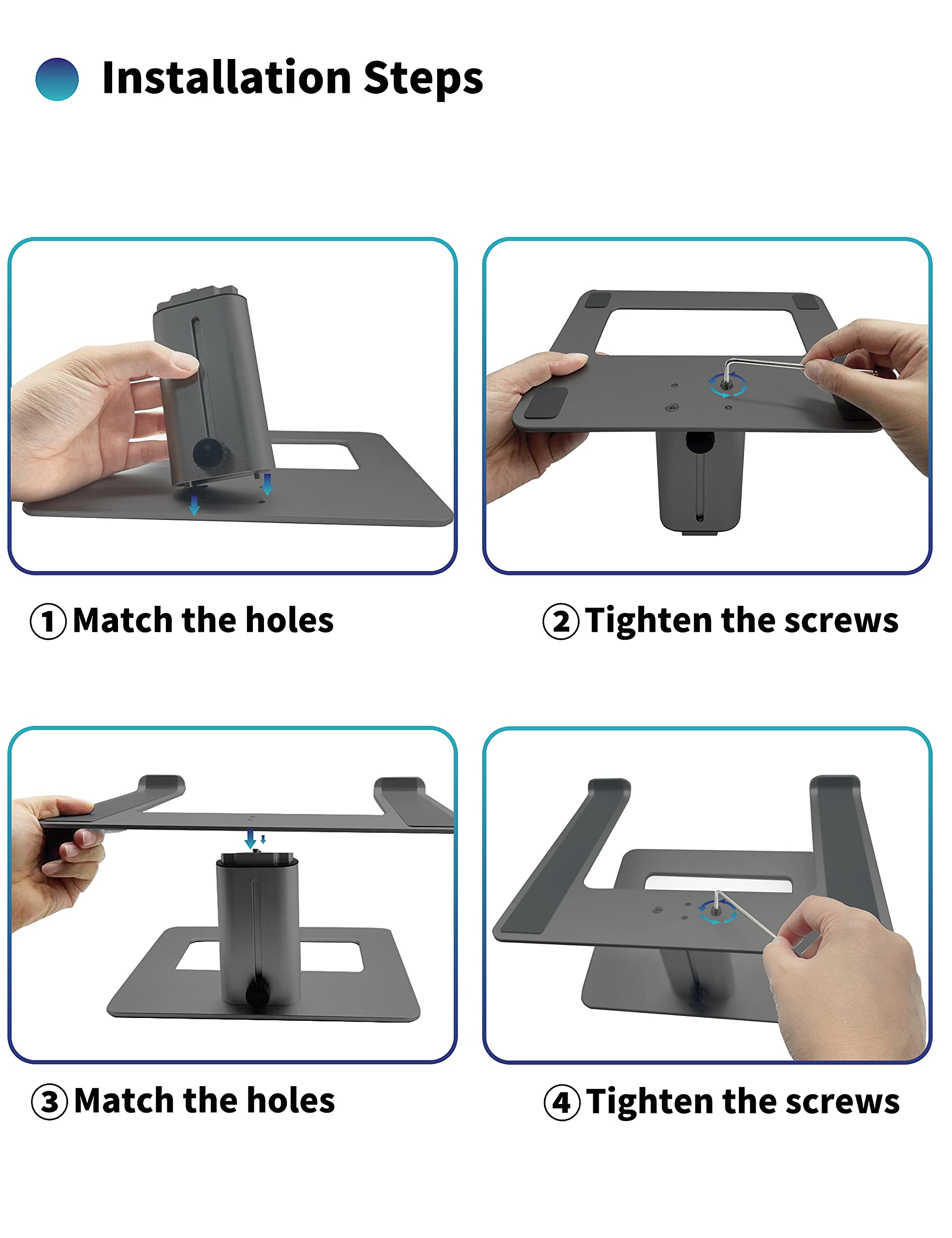 SOUNDANCE Adjustable Laptop Stand for Desk, Computer Stand, Ergonomic Laptop Riser Holder Compatible with 10 to 17.3 Inches Notebook PC Computer, Aluminum Grey