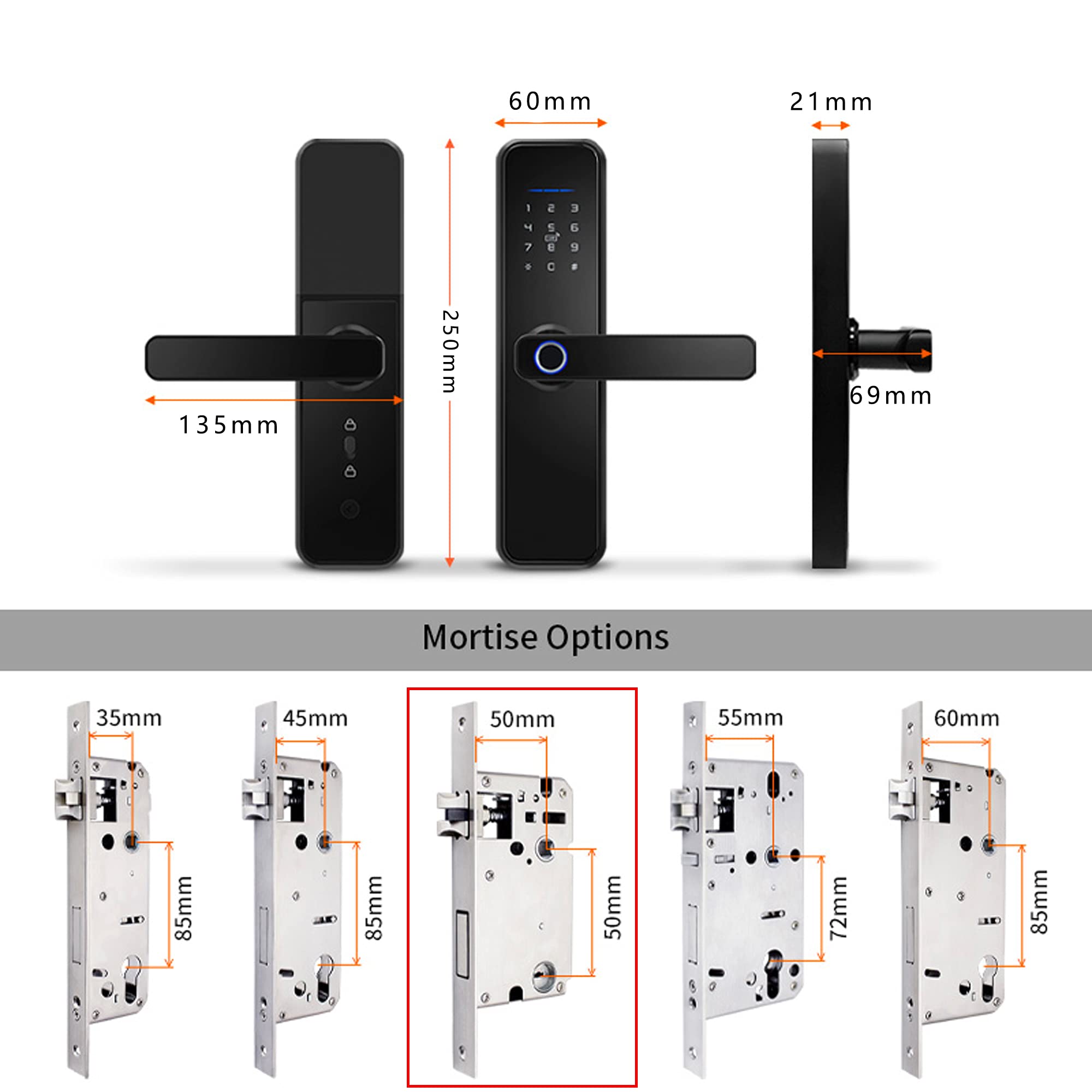 Smart Fingerprint Door Lock with Handles, Keyless Entry Door Lock, APP Remote control WiFi Fingerprint Keypad Card Keyless Unlock for Aluminum Swing Wooden Door