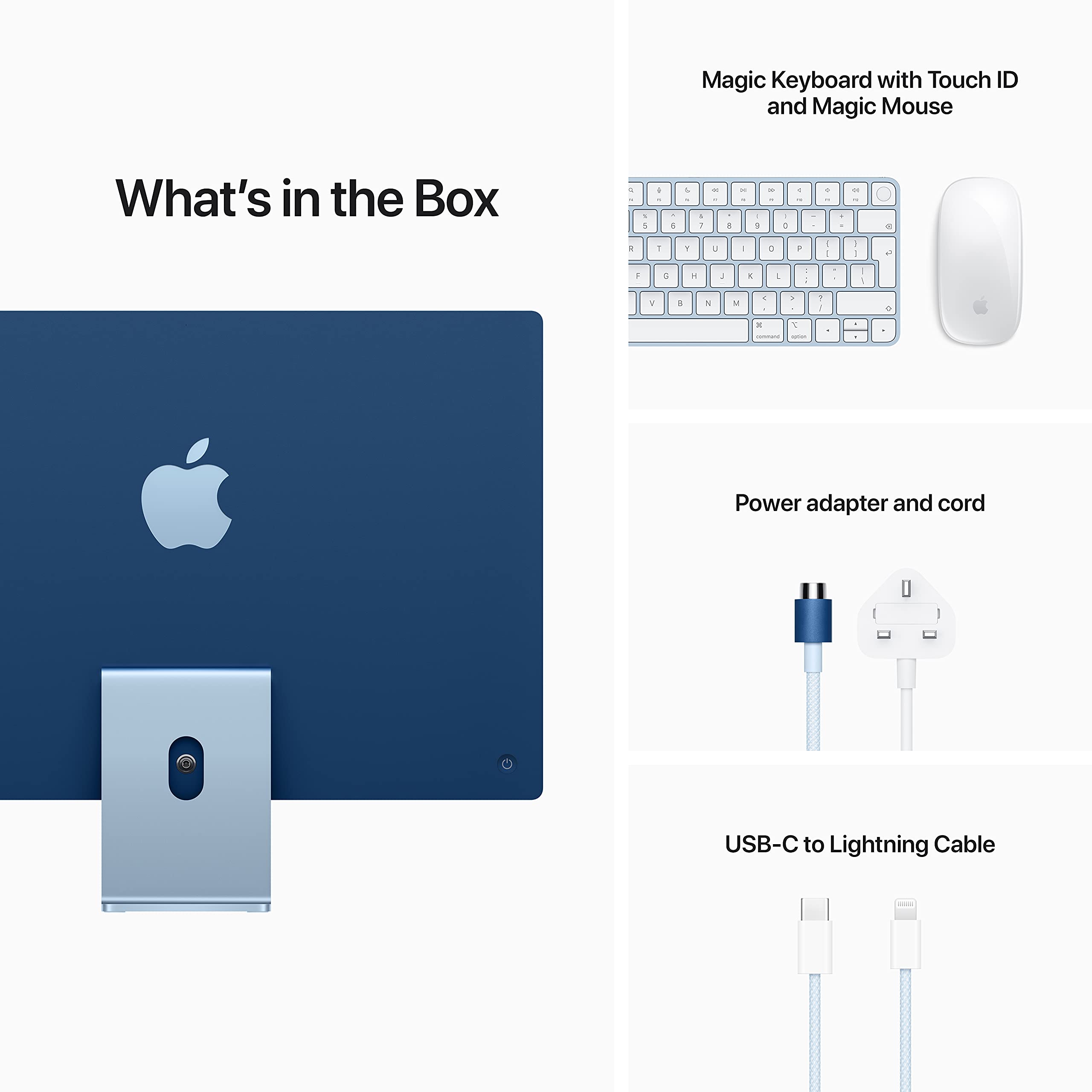 Apple 2021 iMac (24-inch, Apple M1 chip with 8‑core CPU and 8‑core GPU, 4 ports, 8GB RAM, 256GB) - Blue