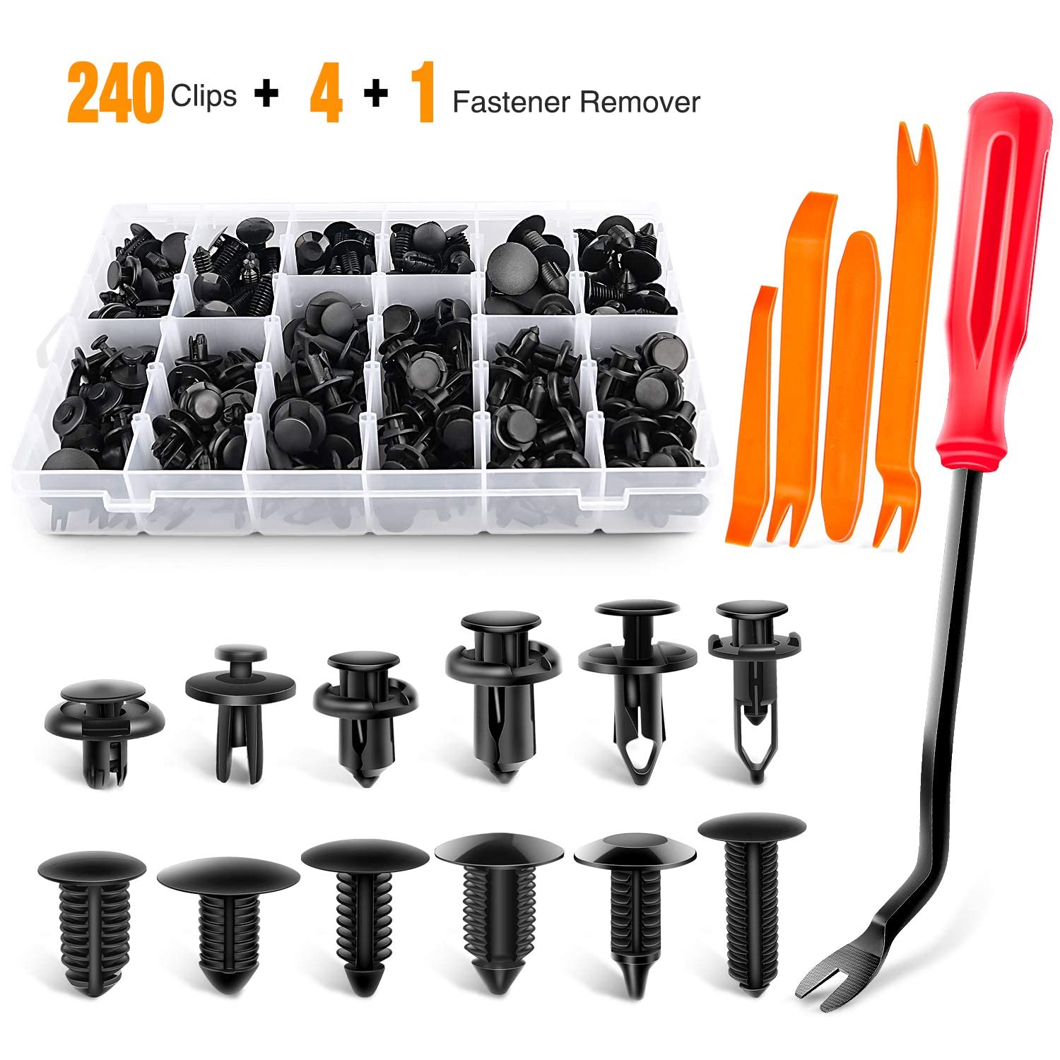 240PCS Bumper Retainer Clips Car Plastic Rivets Fasteners Push Retainer Kit Most Popular Sizes Auto Push Pin Rivets Set -Door Trim Panel Fender Clips for GM Ford Toyota Honda Chrysler