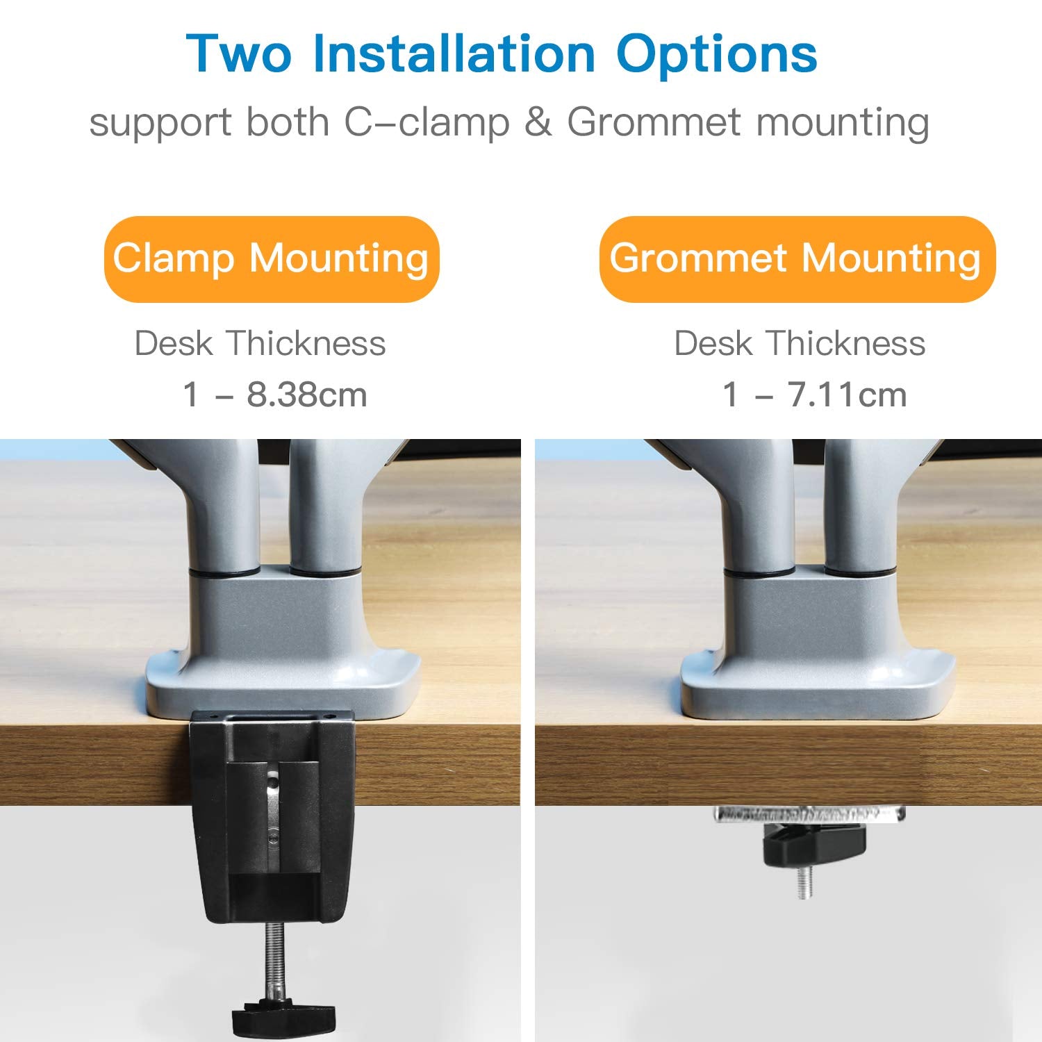 HUANUO Aluminum Gas Spring Dual Monitor Mount Stand for 2 13 to 32in Screen with Clamp, 19.8 lbs