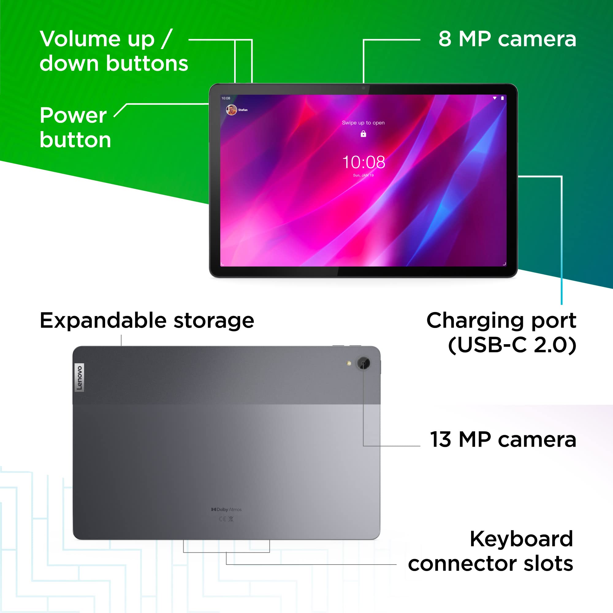 Lenovo Tab P11 Plus Android Tablet, 2K Display, Wi-Fi, Octa-Core Processor, 4GB + 128GB Memory, Slate Grey