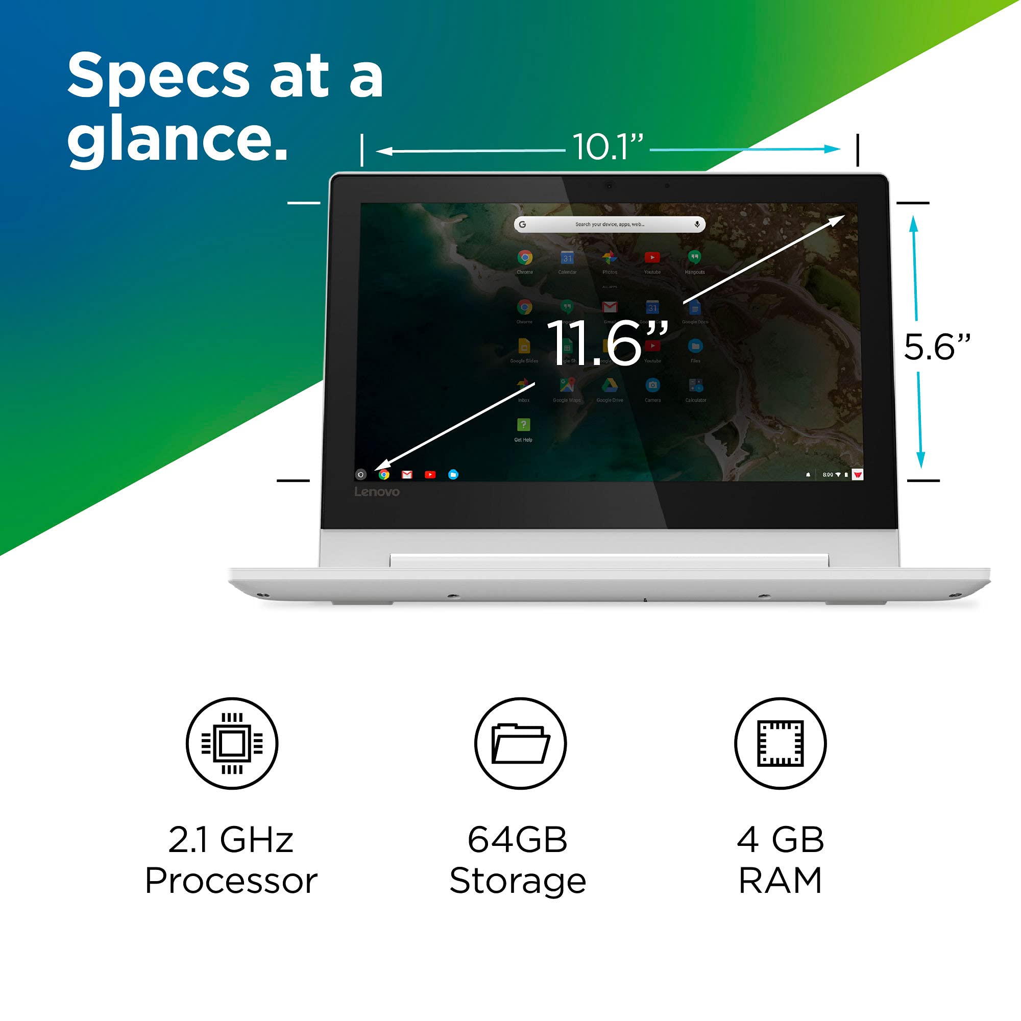 Lenovo Chromebook Flex 3 11" Laptop, 11.6-Inch HD (1366 x 768) IPS Display, MediaTek MT8173C Processor, 4GB LPDDR3, 64 GB eMMC, Chrome OS, 82HG0006US, Blizzard White