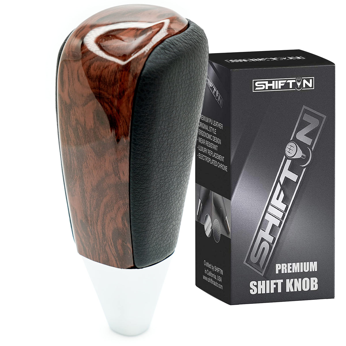 SHIFTIN Leather and Wood Gear Shift Knob for Toyota Land Cruiser 4Runner Sequoia Tundra and Lexus (Black Leather / Burl Wood)