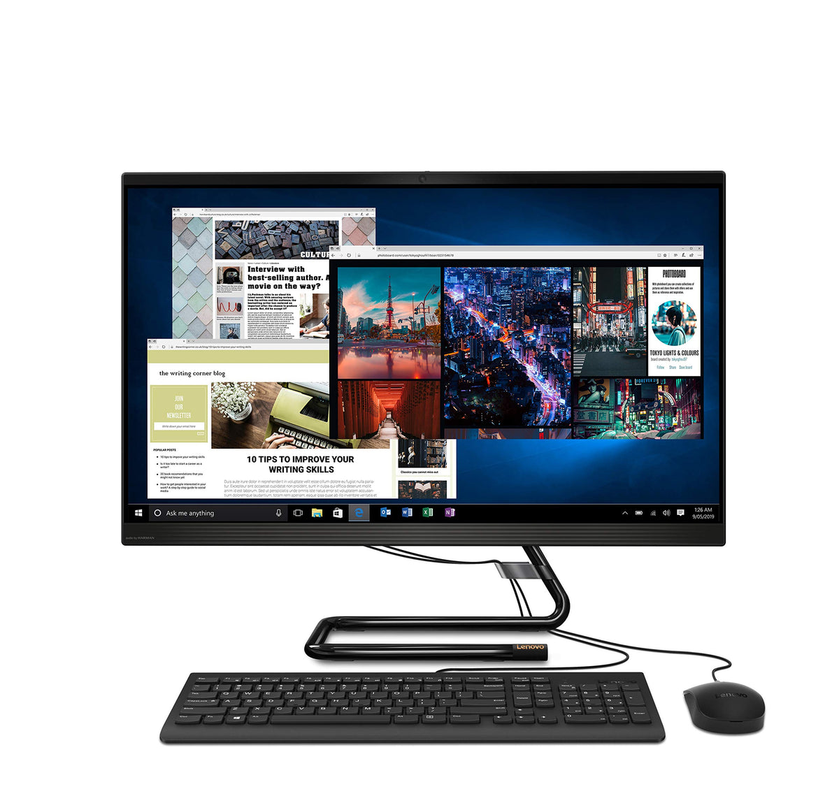 Lenovo IdeaCentre AIO3, All in One Desktop, Intel Core i7-10700T, 27 inch FHD, 8GB RAM, 1TB HDD, AMD Radeon 625 2GB GDDR5 Graphics, Win10, Black, Mouse and Eng-Arb KB included - [F0EY005NAX]