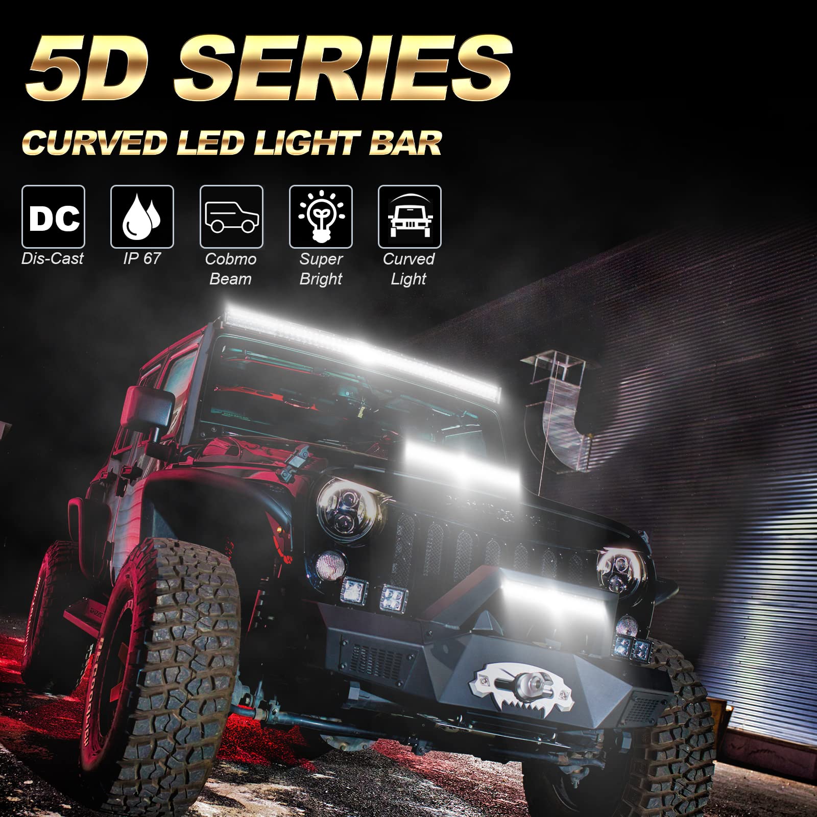 Auxbeam 52 Inch LED Light Bar Curved 300W LED Work Light Off Road Driving Lights Spot Flood Combo Fog Lights 5D Lens with Wiring Harness for Car SUV UTV ATV Pickup Truck