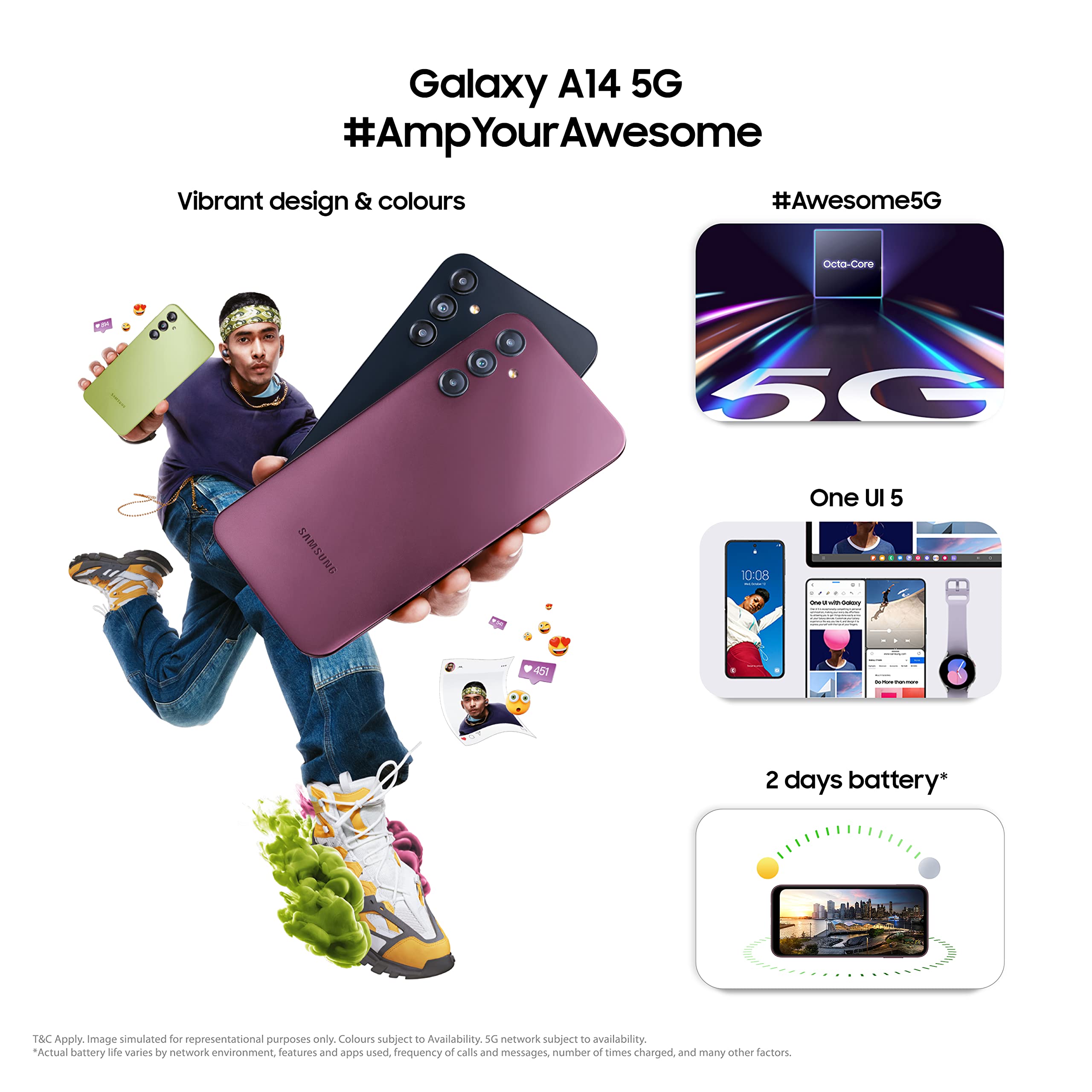 SAMSUNG Galaxy A14 Dual 8GB RAM 128GB 5G (Dark Red), SM-A146B