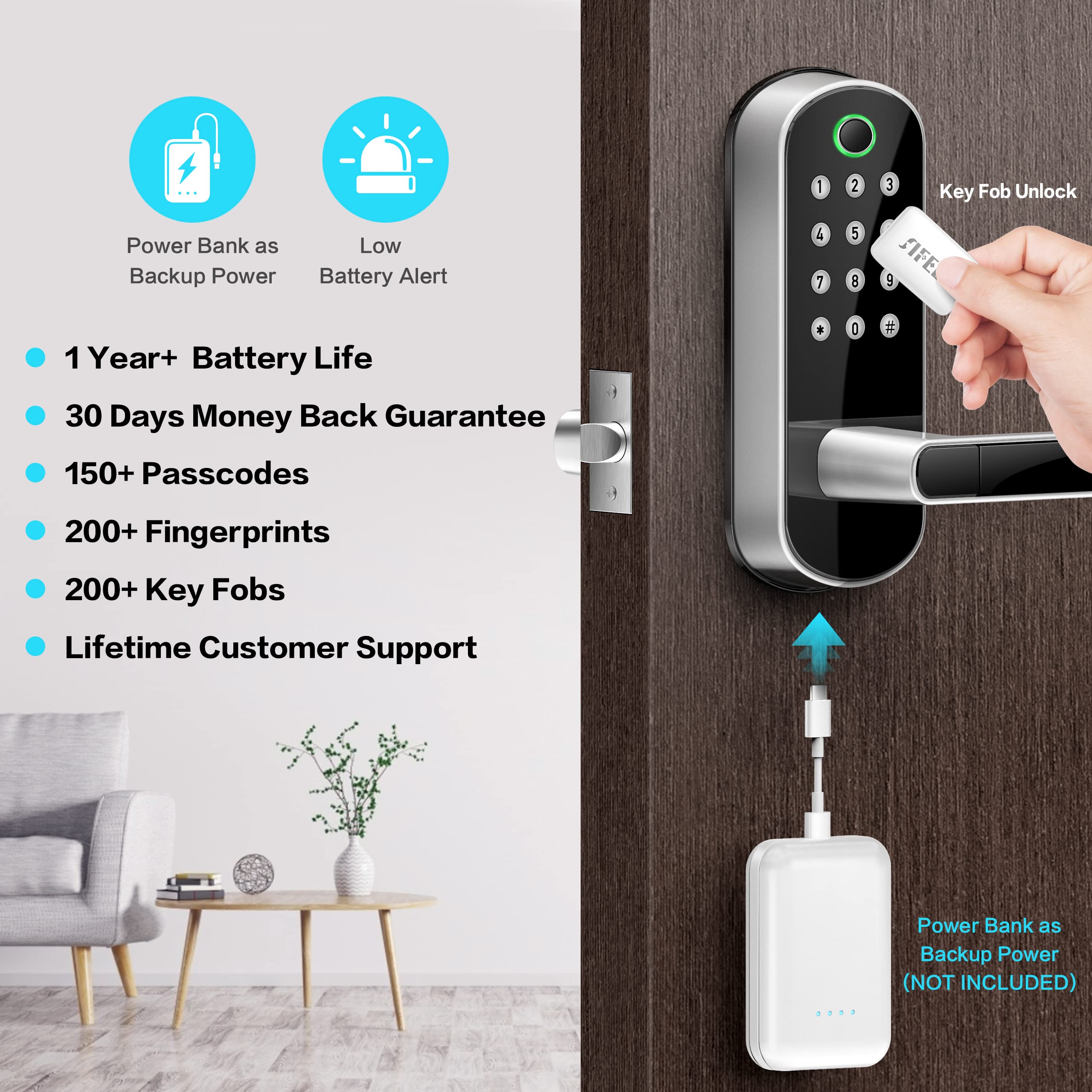 Sifely Keyless Entry Door Lock, Keypad Door Lock, Keyless Door Lock, Fingerprint Door Lock, Biometric Door Lock, Keypad Entry Door Lock, Passcode Code Door Lock, Digital Smart Door Lock (Smart Lock)