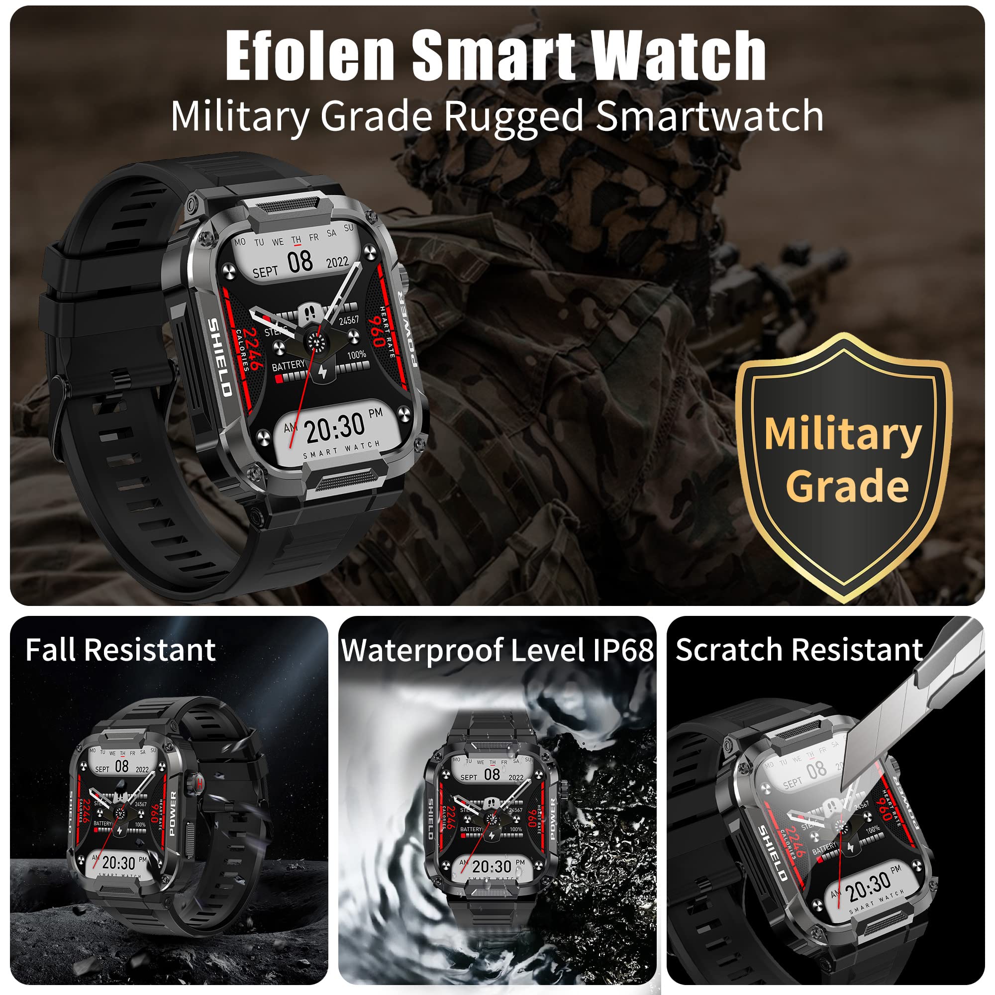 Military Smart Watch for Men (Answer/Dial Calls), 1.85" Touch Screen Tactical Smartwatch for Android Phones iPhone, IP68 Waterproof Outdoor Sports Fitness Tracker with Heart Rate/SpO2/Sleep/AI Voice